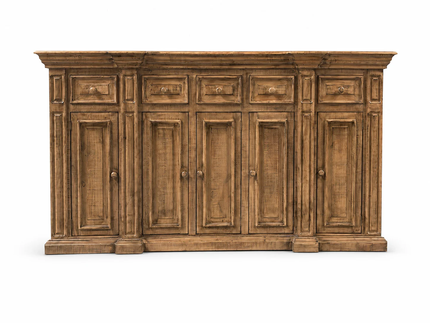 Rustic Solid Wood Brown Farmhouse 80-Inch Sideboard Cabinet with Door & Drawer Storage