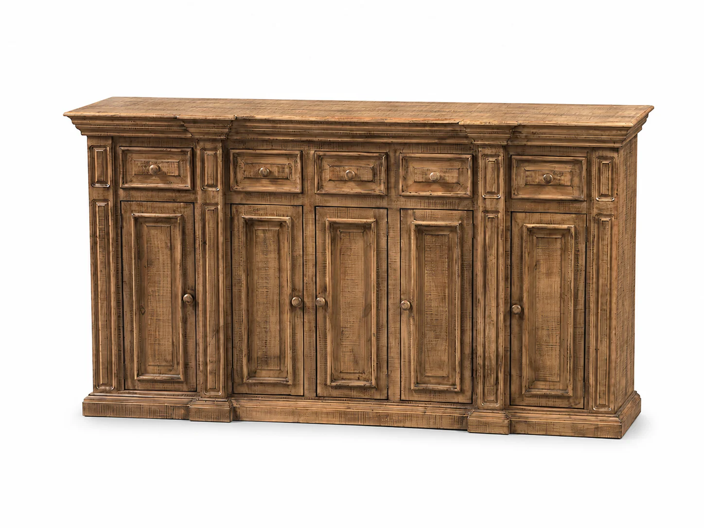 Rustic Solid Wood Brown Farmhouse 80-Inch Sideboard Cabinet with Door & Drawer Storage