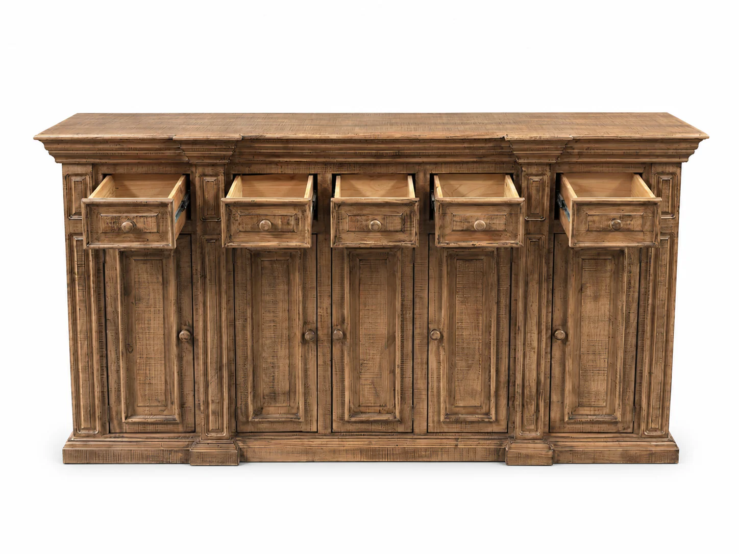 Rustic Solid Wood Brown Farmhouse 80-Inch Sideboard Cabinet with Door & Drawer Storage