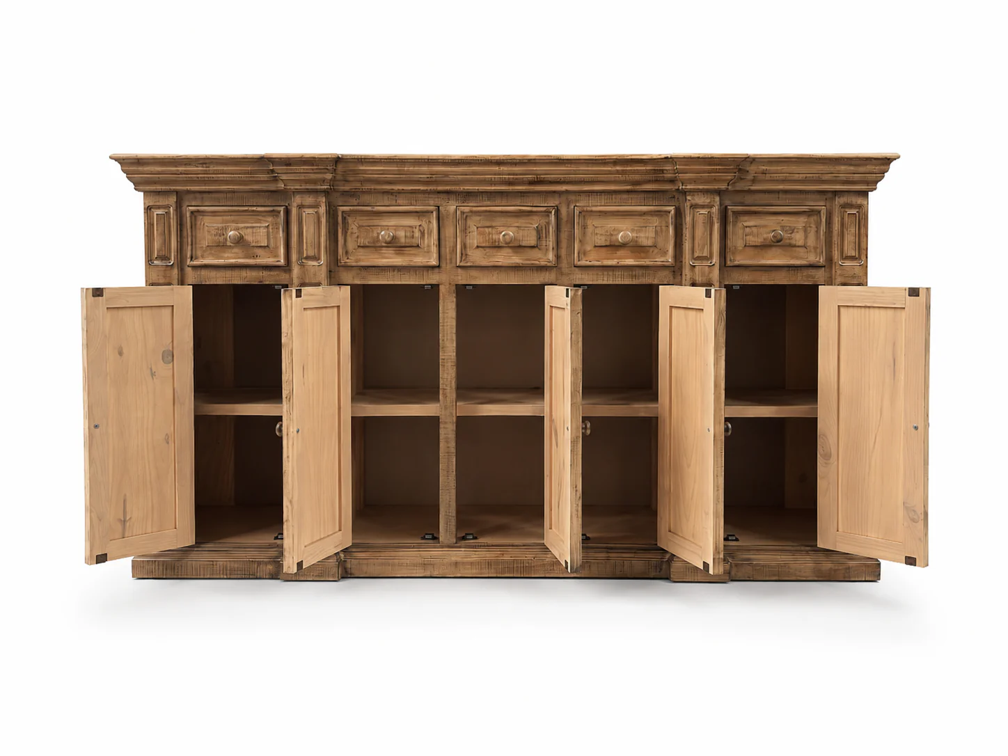 Rustic Solid Wood Brown Farmhouse 80-Inch Sideboard Cabinet with Door & Drawer Storage