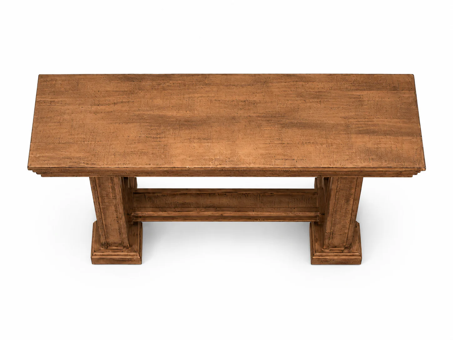 Rustic Brown Farmhouse Sofa Table with Pedestal Base Design