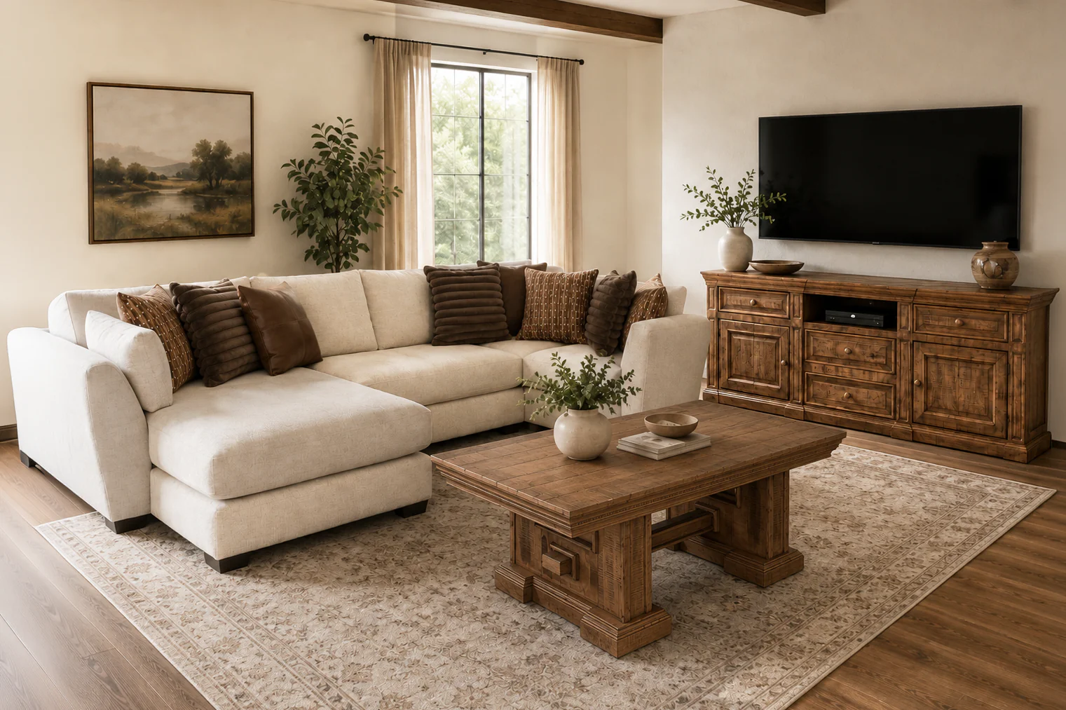 Rustic Brown Farmhouse 80 Inch TV Stand with Storage Console Design