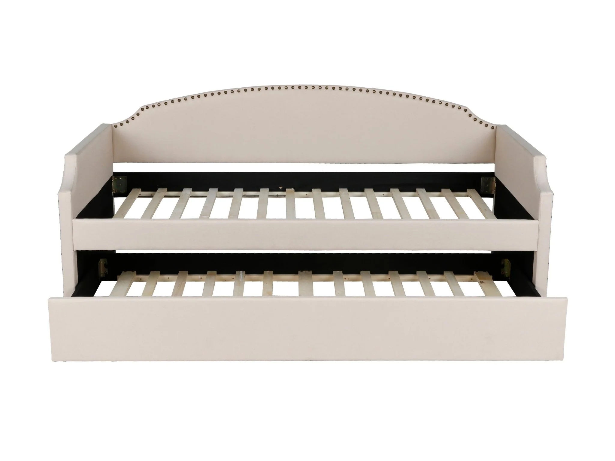 168-ivory-upholstered-twin-daybed-with-trundle-nailhead-trim-3.webp Ivory Upholstered Twin Daybed with Trundle & Nailhead Trim