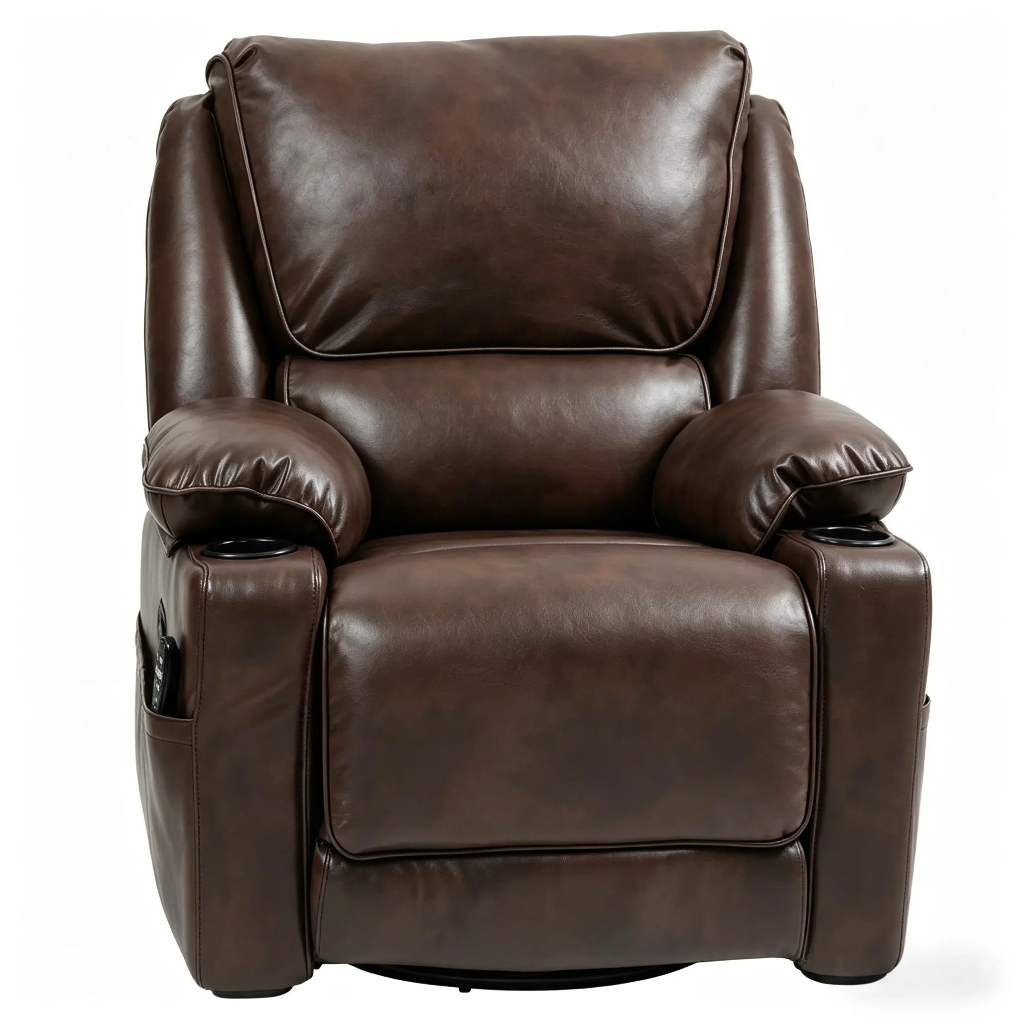 Dark Brown Swivel Rocker Massage Recliner Chair with Cup Holders