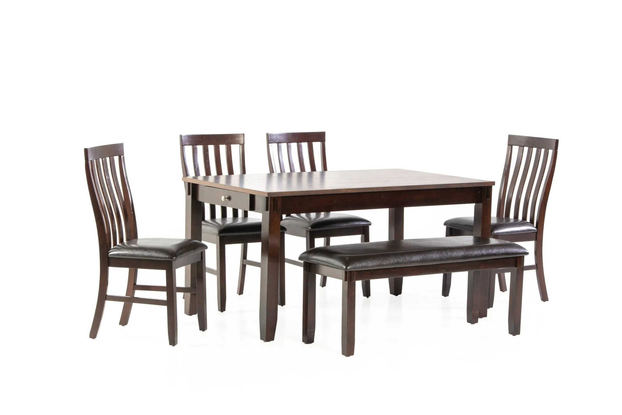 6-Piece Espresso Dining Room Set with Bench and Upholstered Chairs
