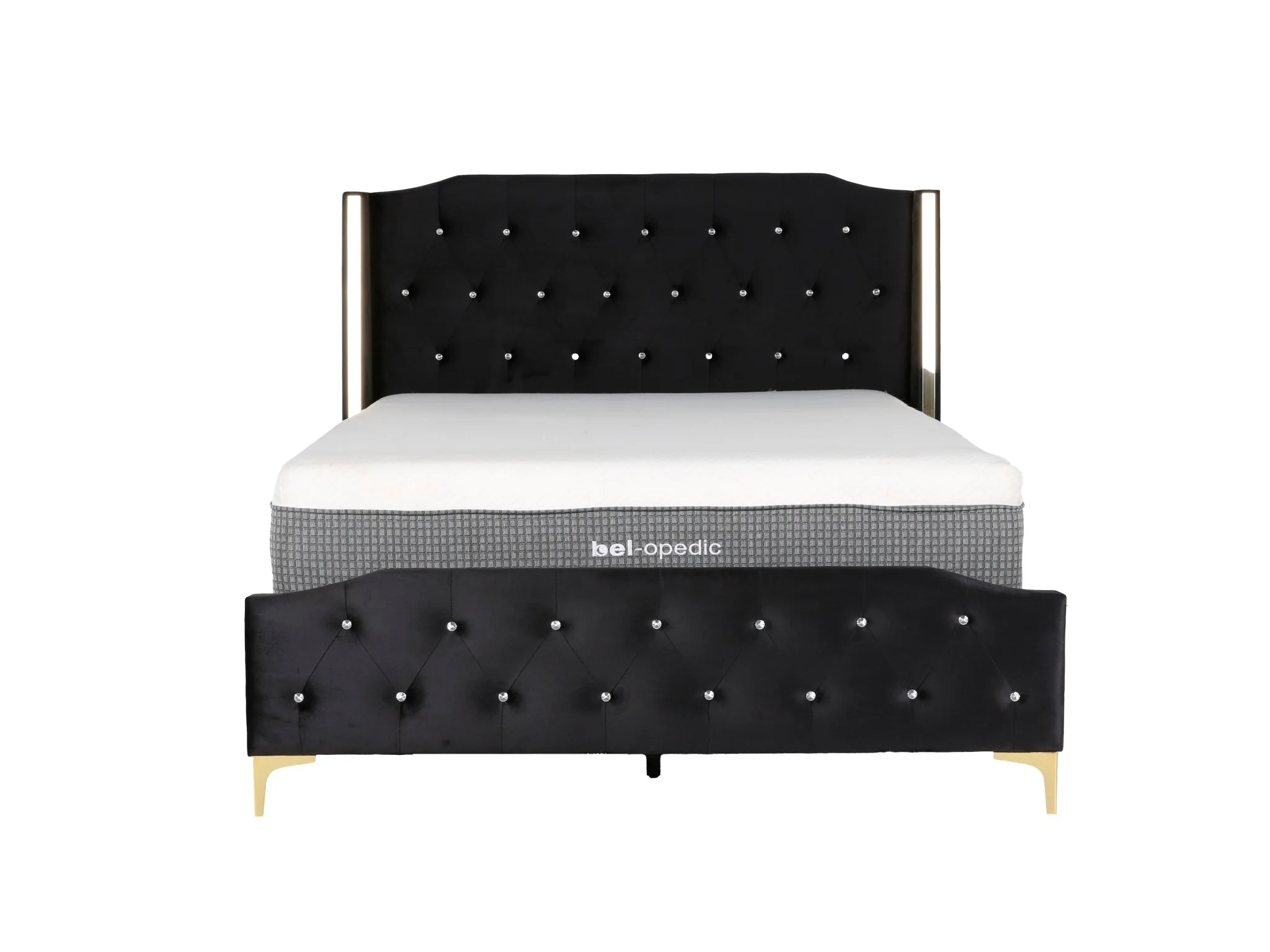 Black Velvet & Gold Tufted Panel Bed