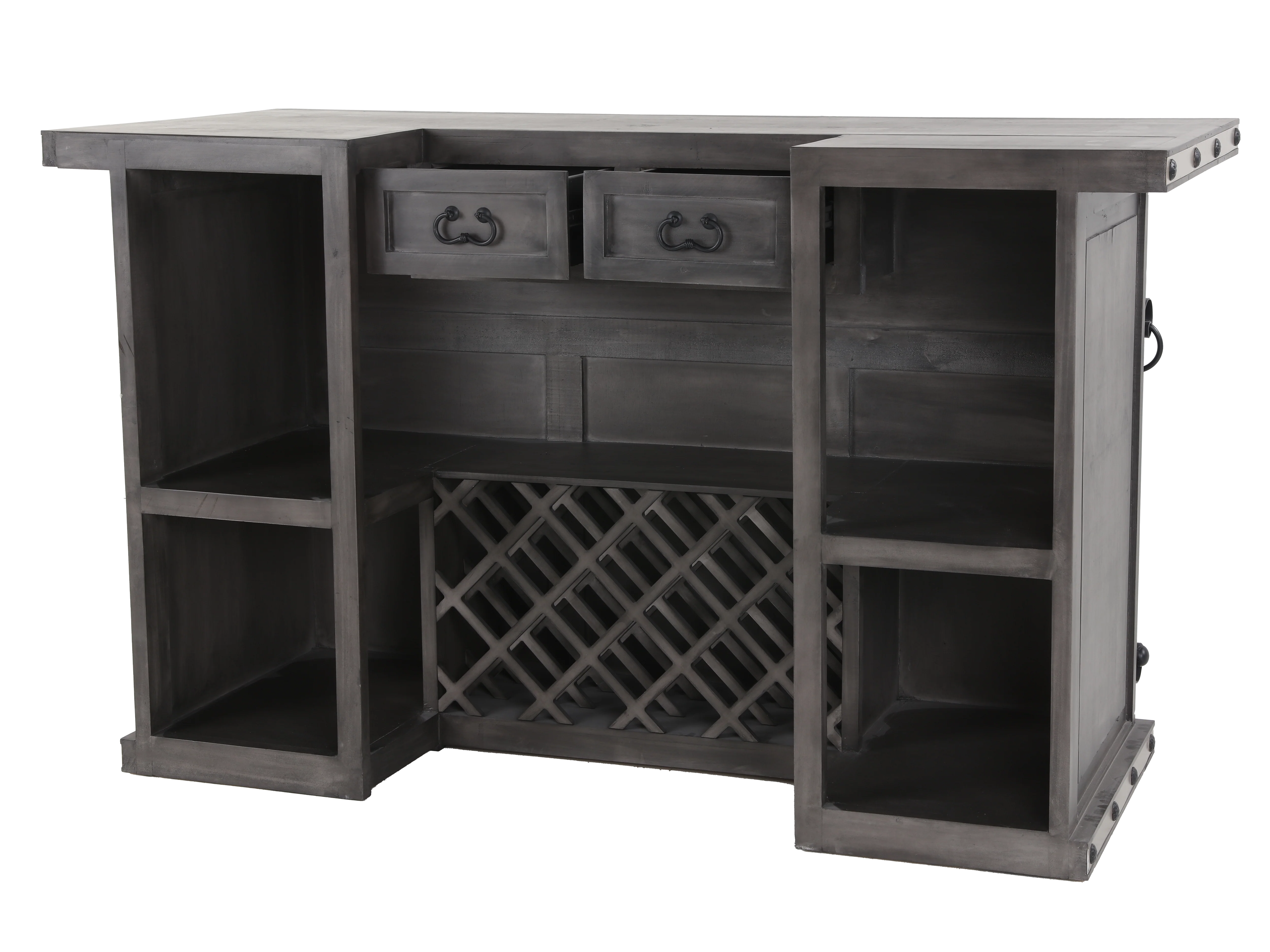 1943-rustic-gray-bar-table-with-wine-rack-open-shelving-1.webp Rustic Gray Bar Table with Wine Rack & Open Shelving