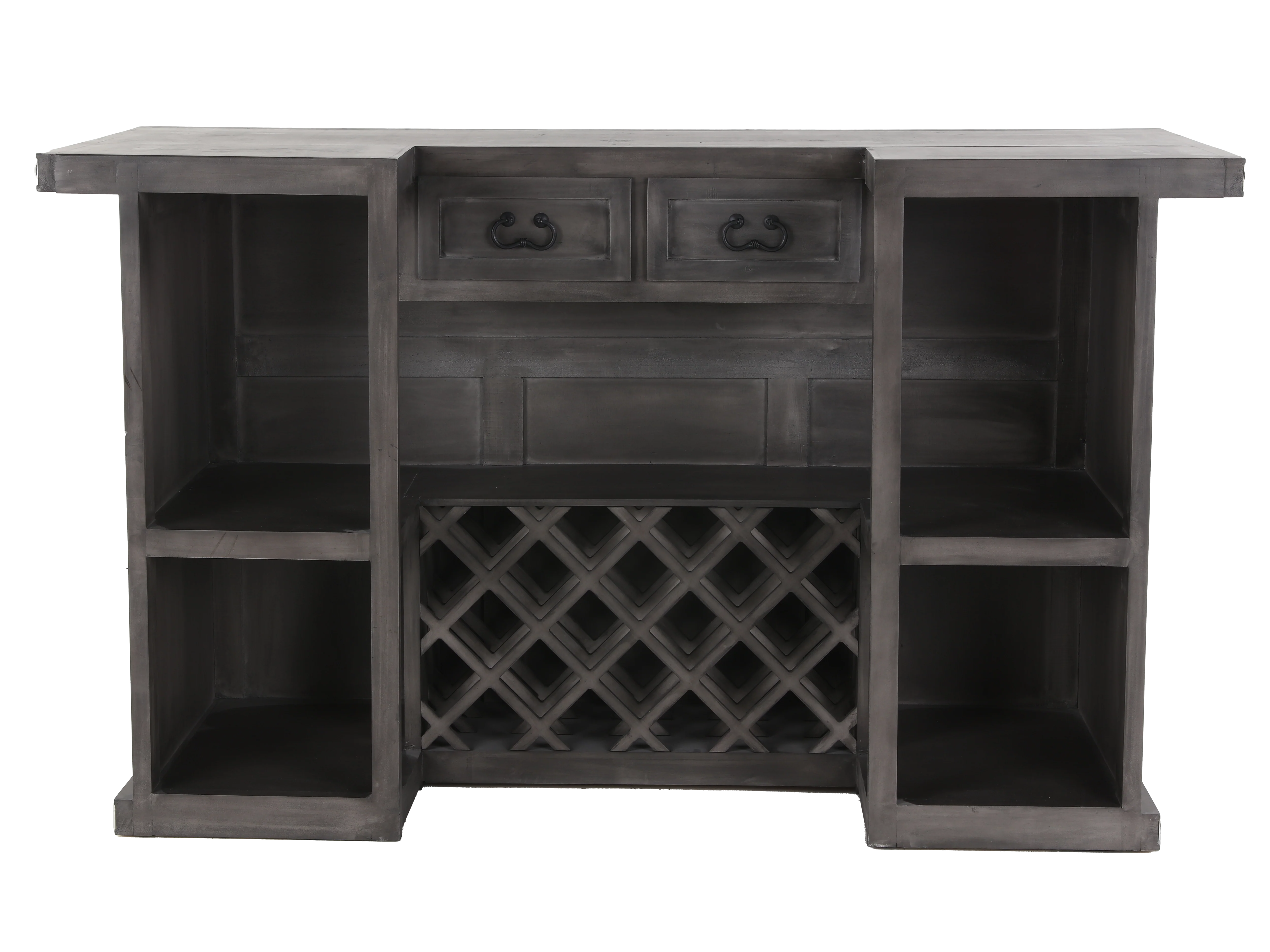 1943-rustic-gray-bar-table-with-wine-rack-open-shelving-2.webp Rustic Gray Bar Table with Wine Rack & Open Shelving