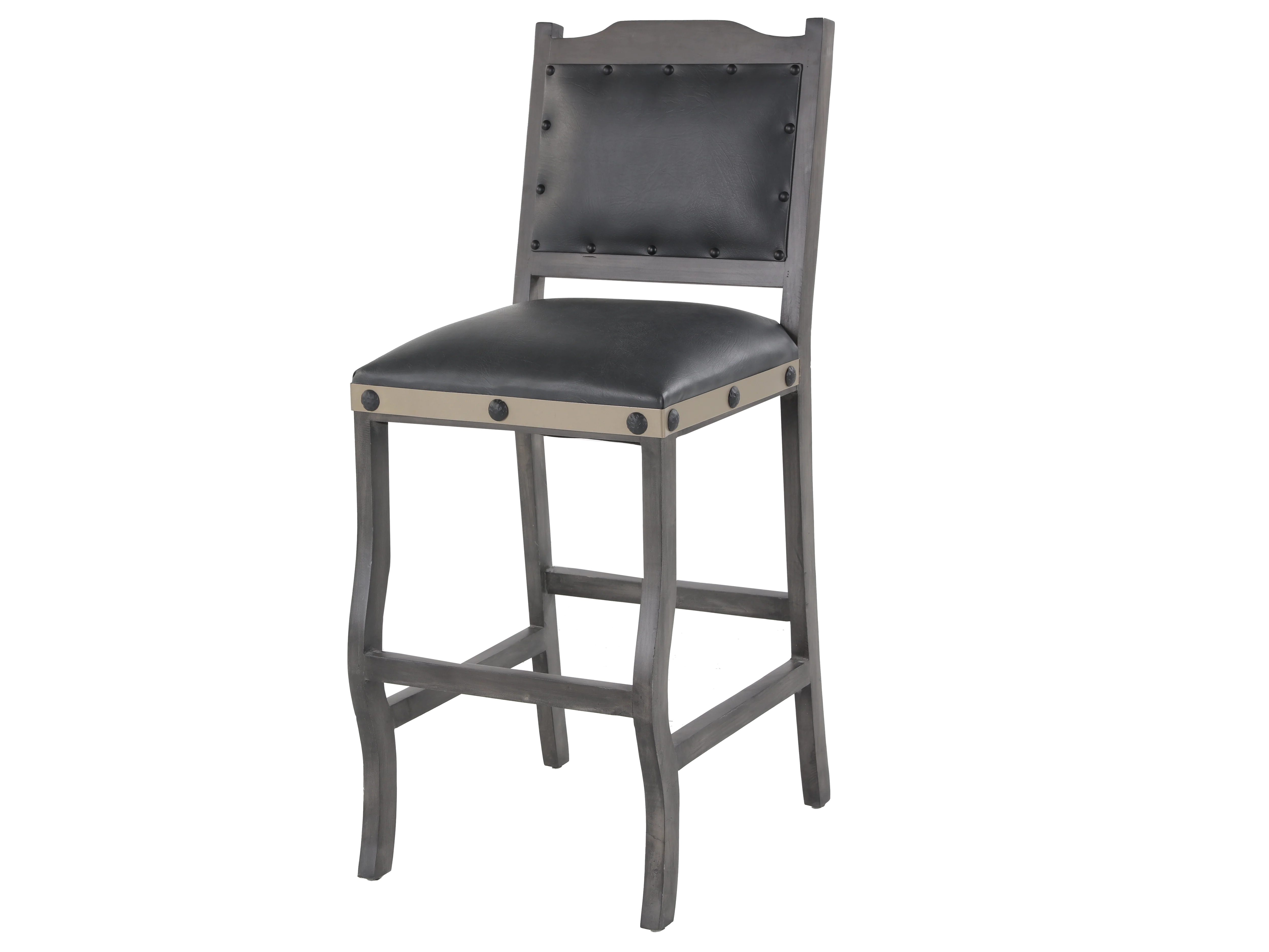 Rustic Gray Upholstered Bar Stool with Metal Accents