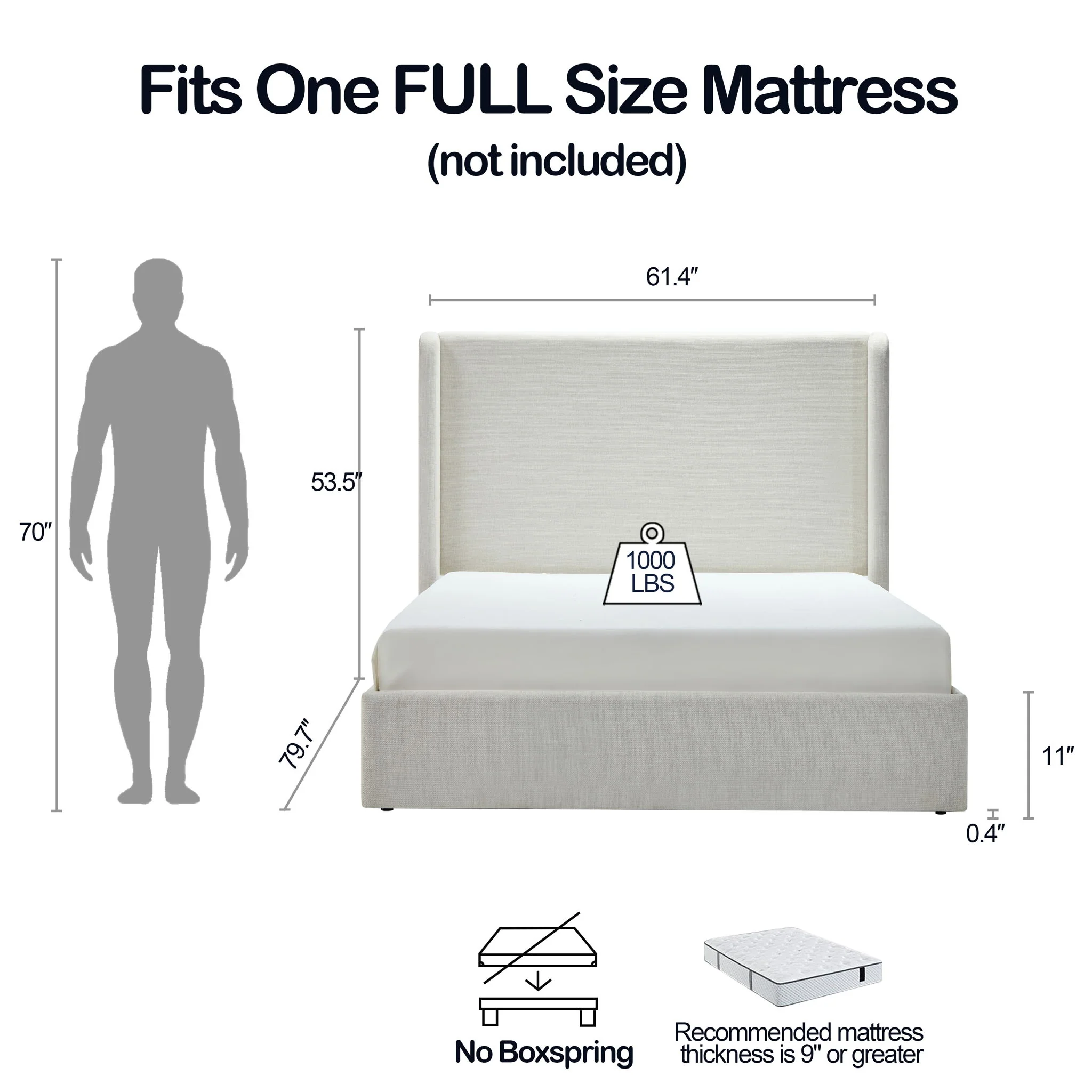 Carmen - Full Size Upholstered Wingback Bed - Ivory