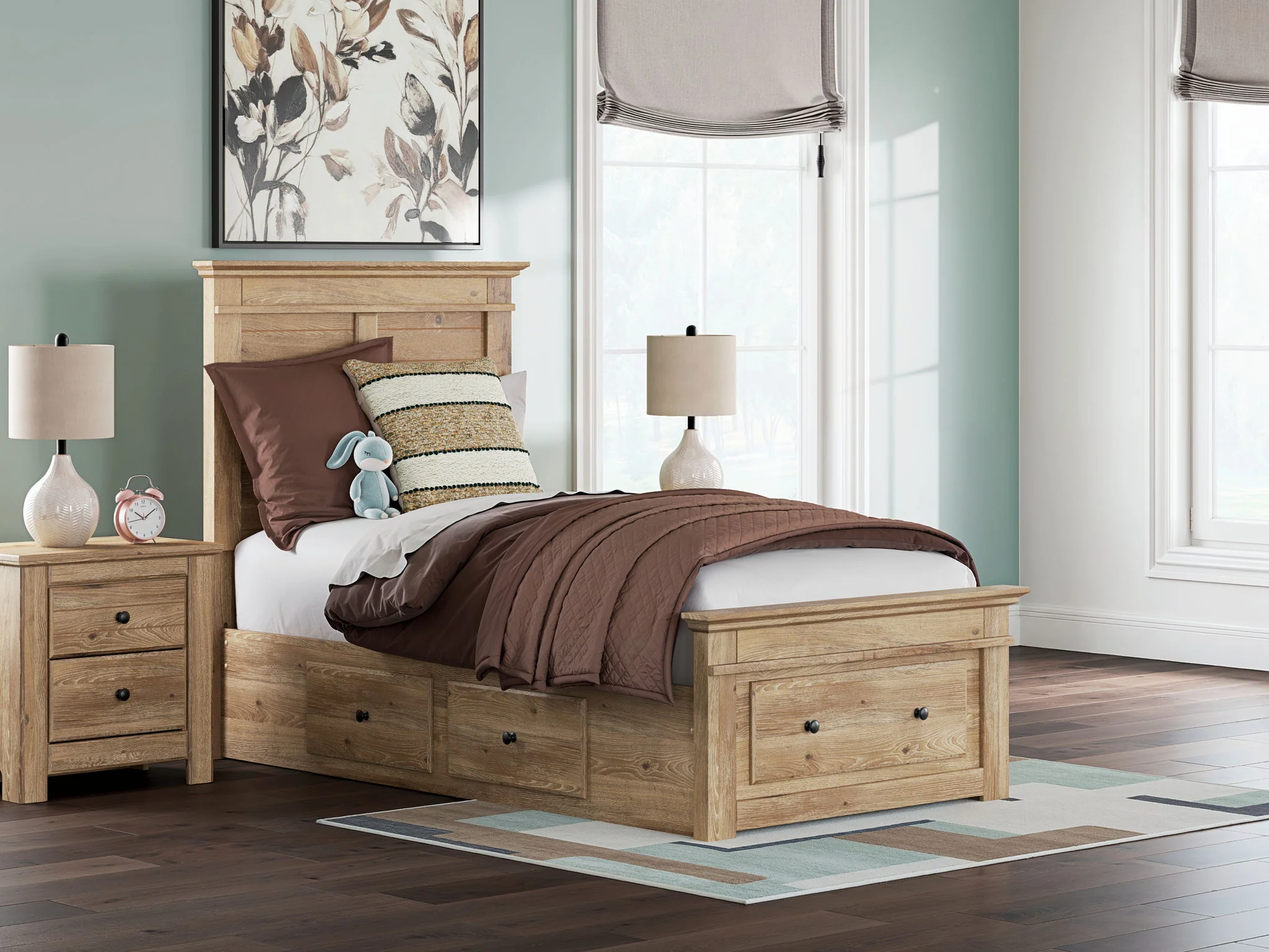 Makidern - Panel Storage Bed With 2 Under Bed Storage Units
