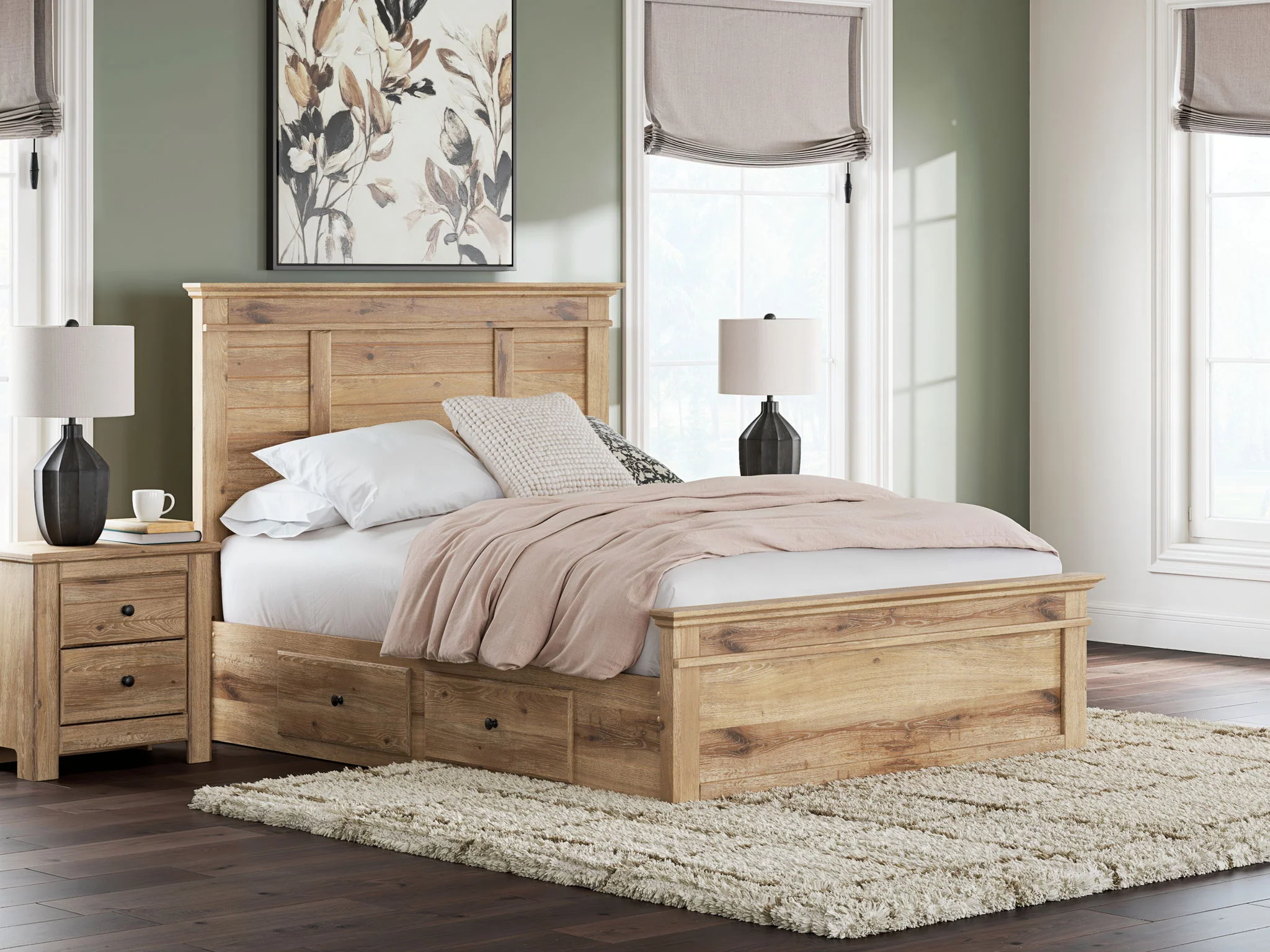 Makidern - Panel Storage Bed With 2 Under Bed Storage Units