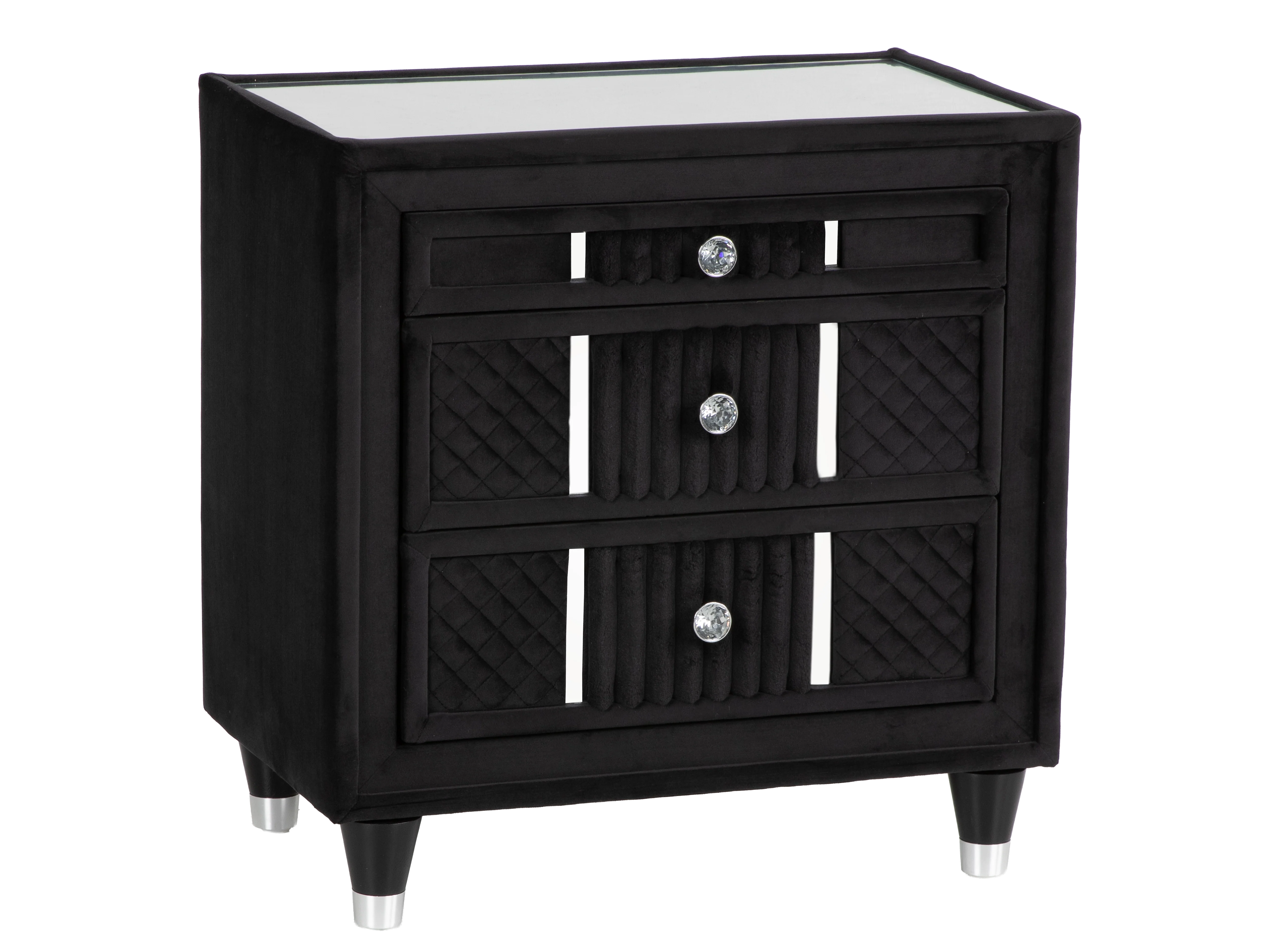 Velvet Black Glam Nightstand with Corduroy Accents