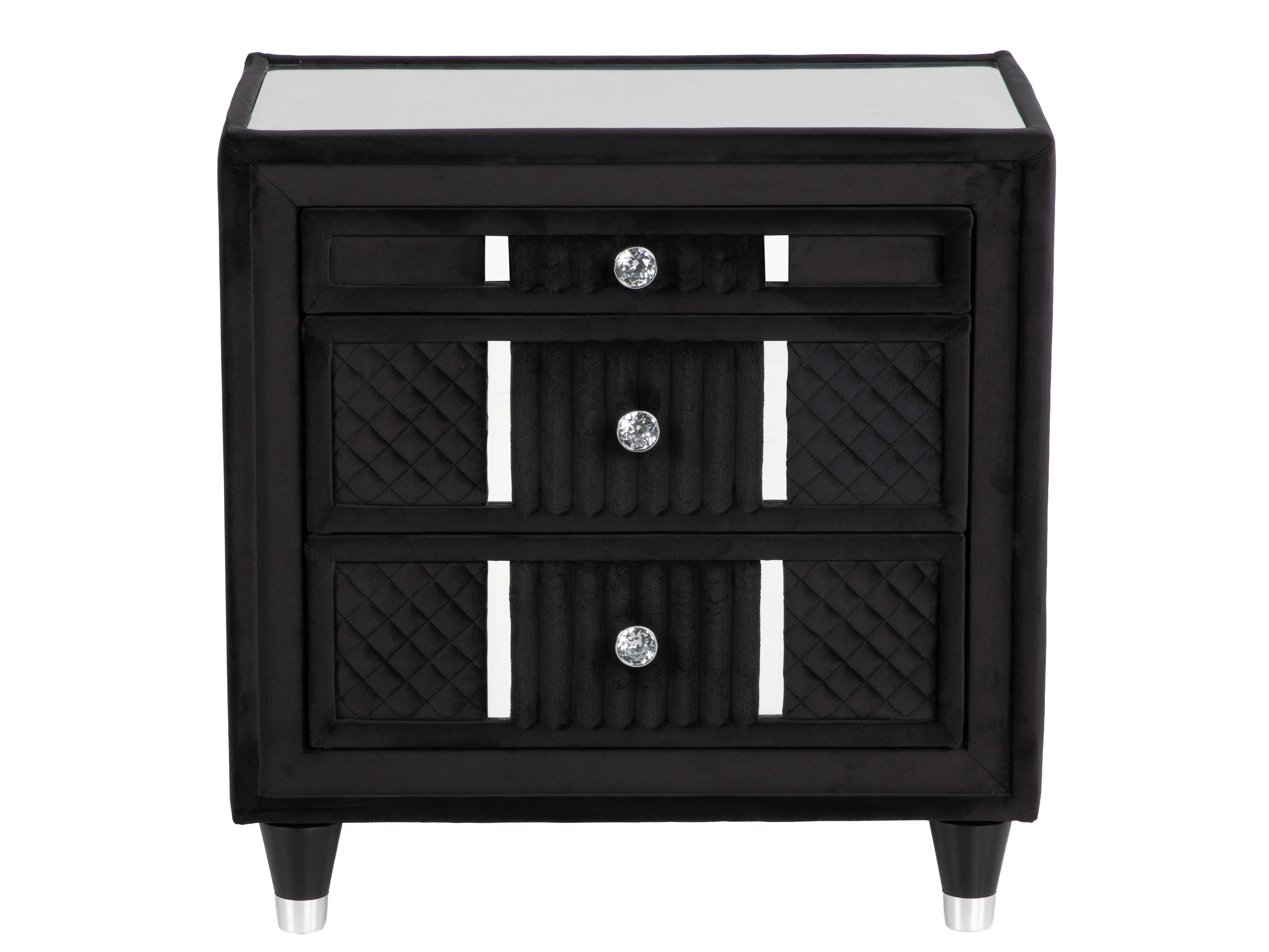Velvet Black Glam Nightstand with Corduroy Accents