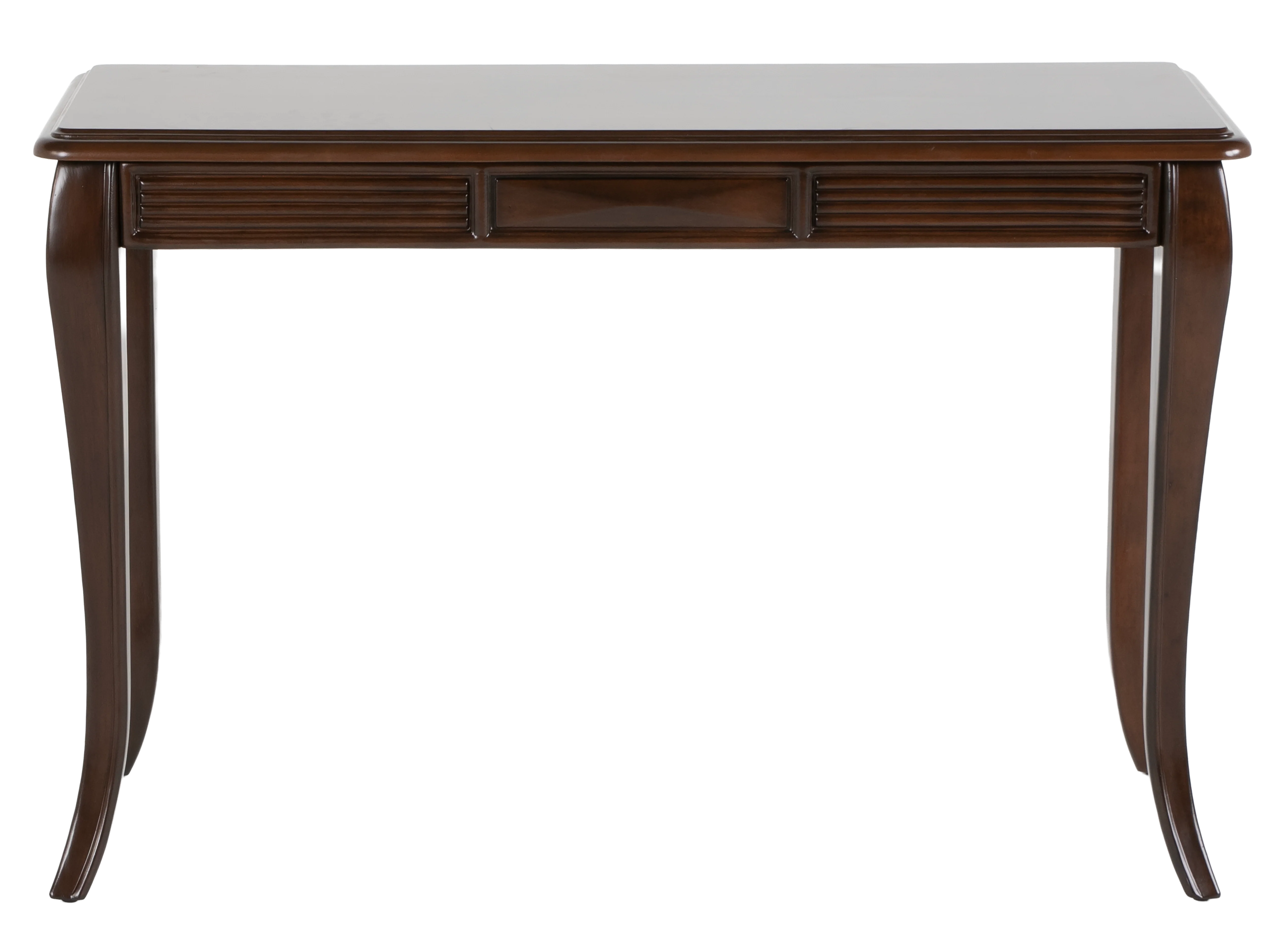 Transitional Dark Brown Sofa Table with Framed Inlay-Style Top, Fluted Apron Details & Curved Legs