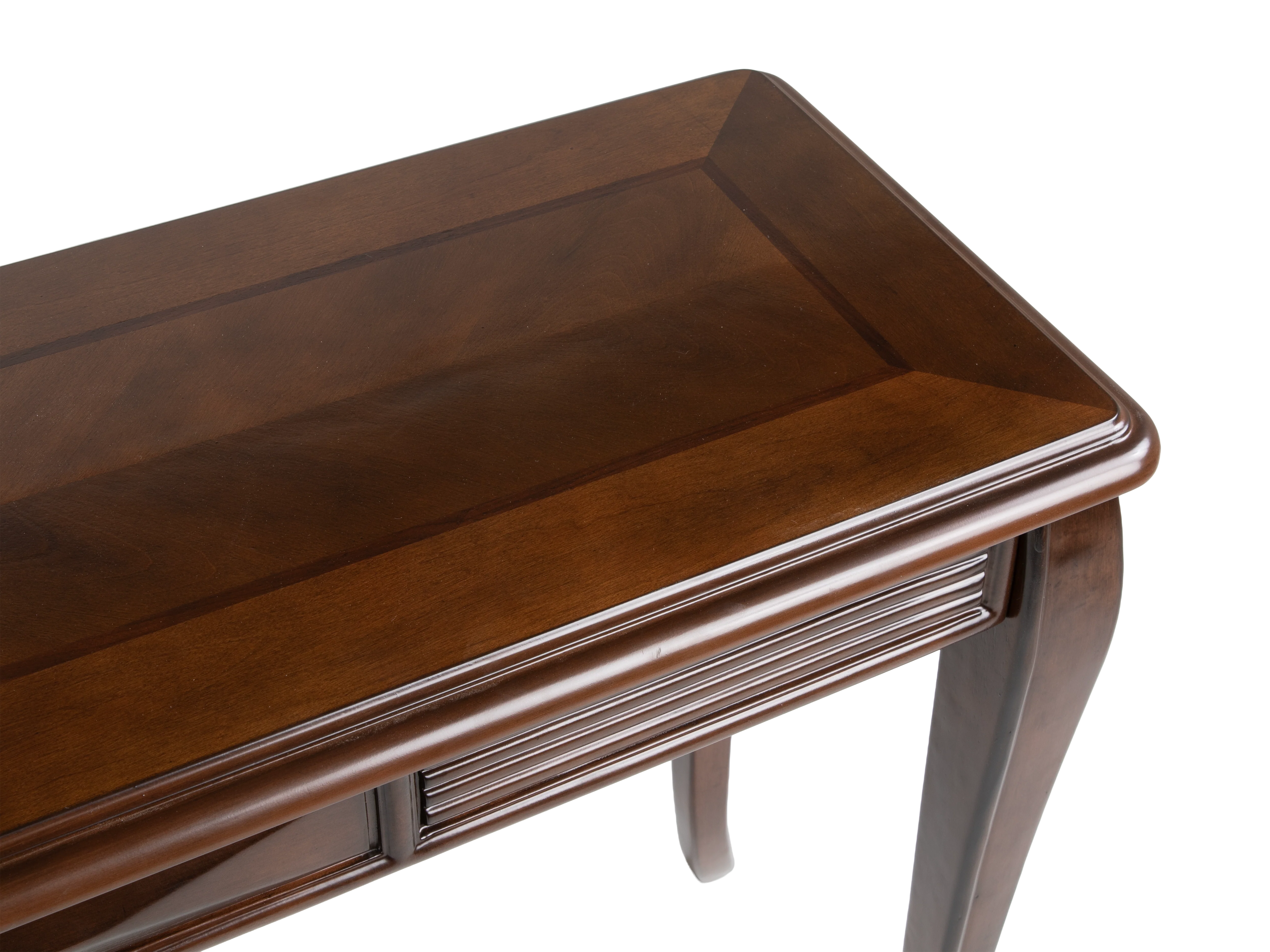 Transitional Dark Brown Sofa Table with Framed Inlay-Style Top, Fluted Apron Details & Curved Legs