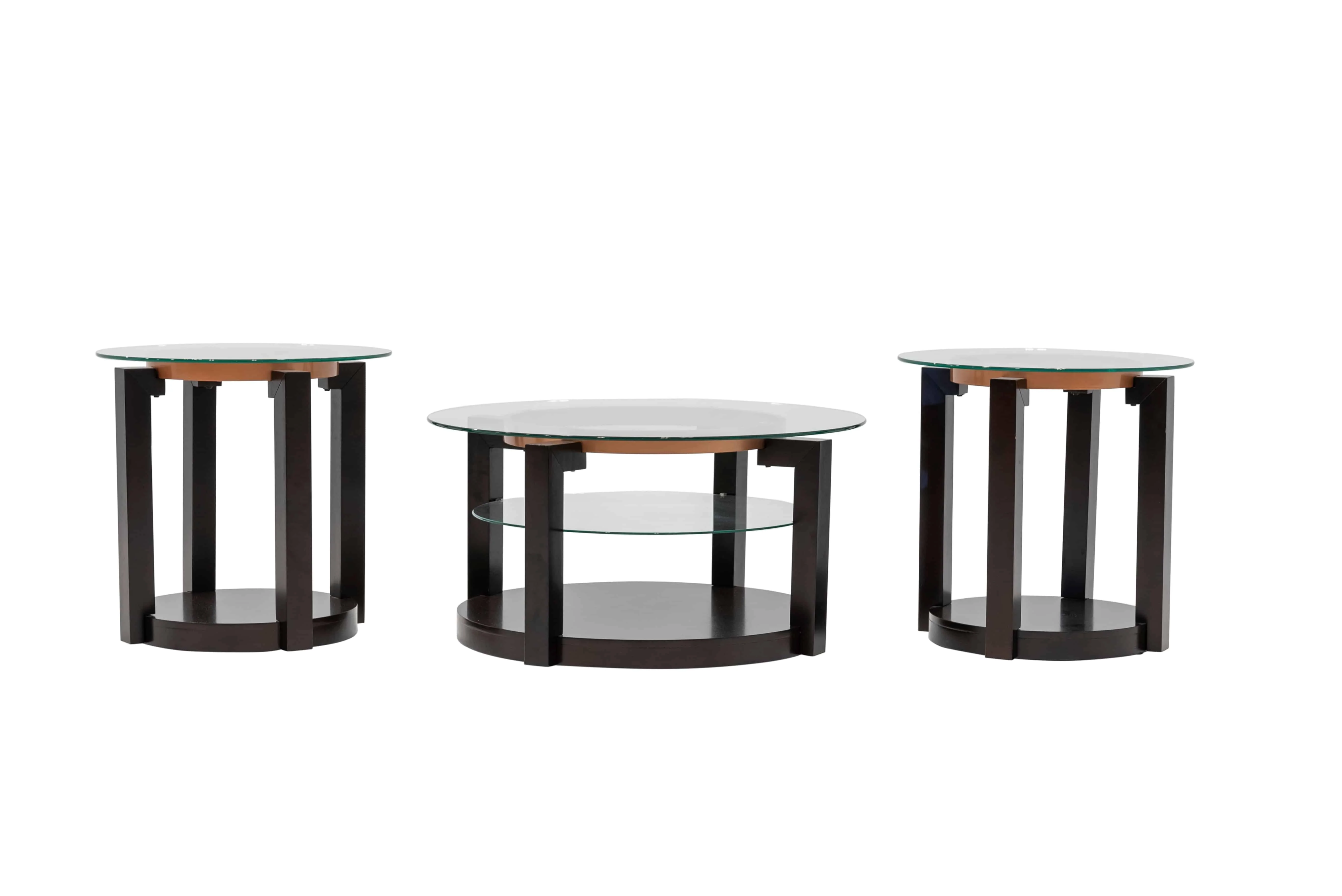 Avery 3-Piece Round Glass Coffee Table Set in Cherry Finish