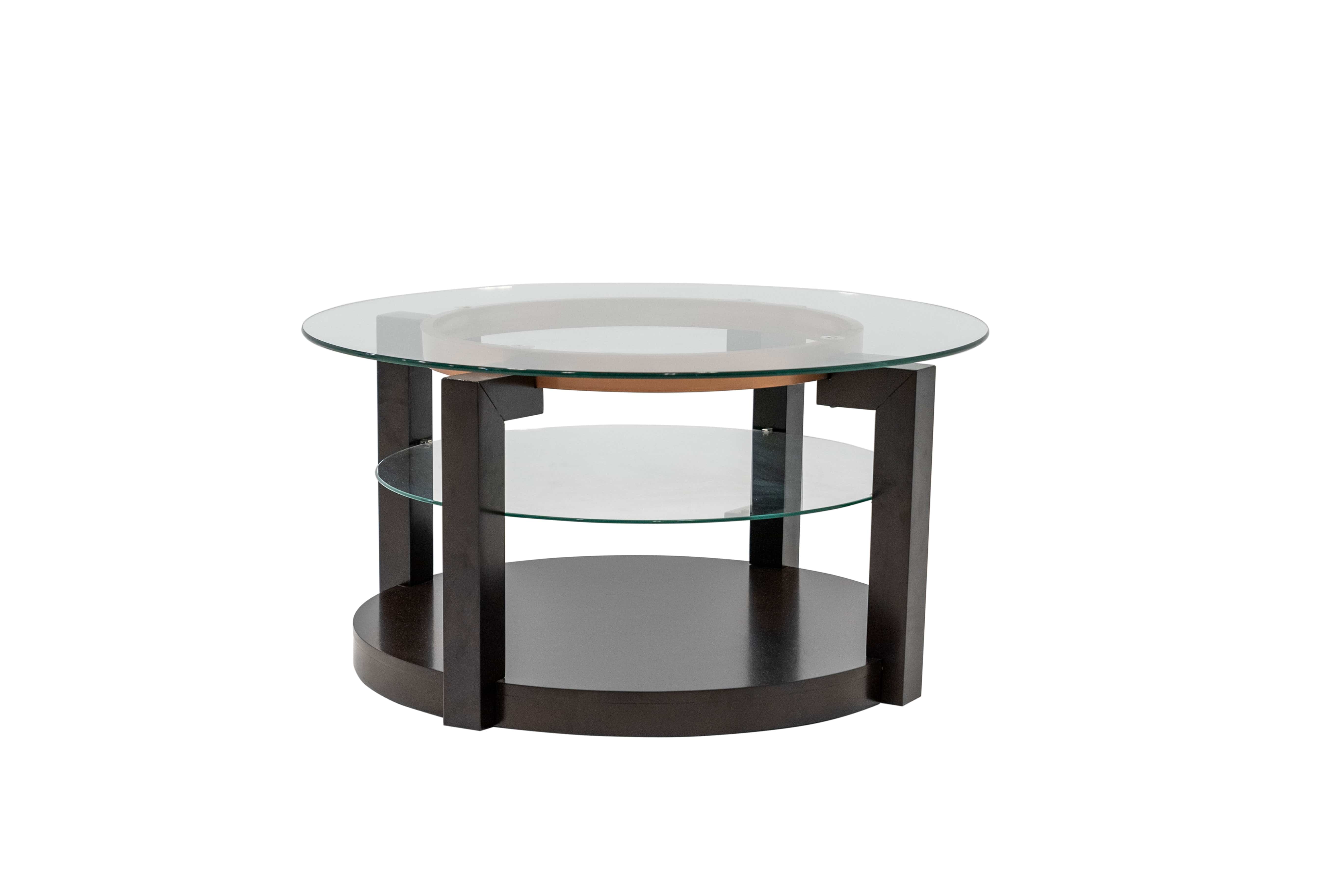 Avery 3-Piece Round Glass Coffee Table Set in Cherry Finish