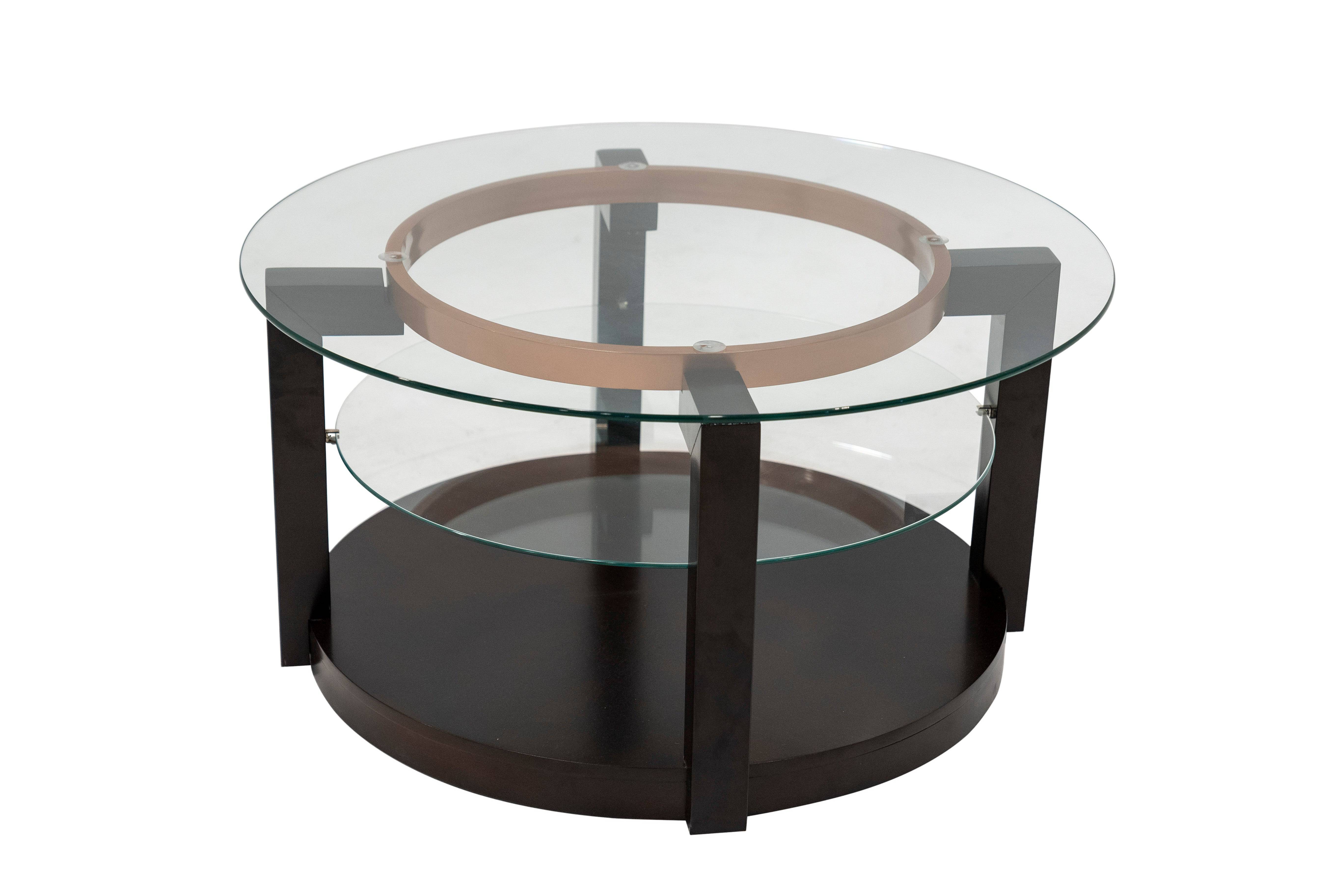 Avery 3-Piece Round Glass Coffee Table Set in Cherry Finish