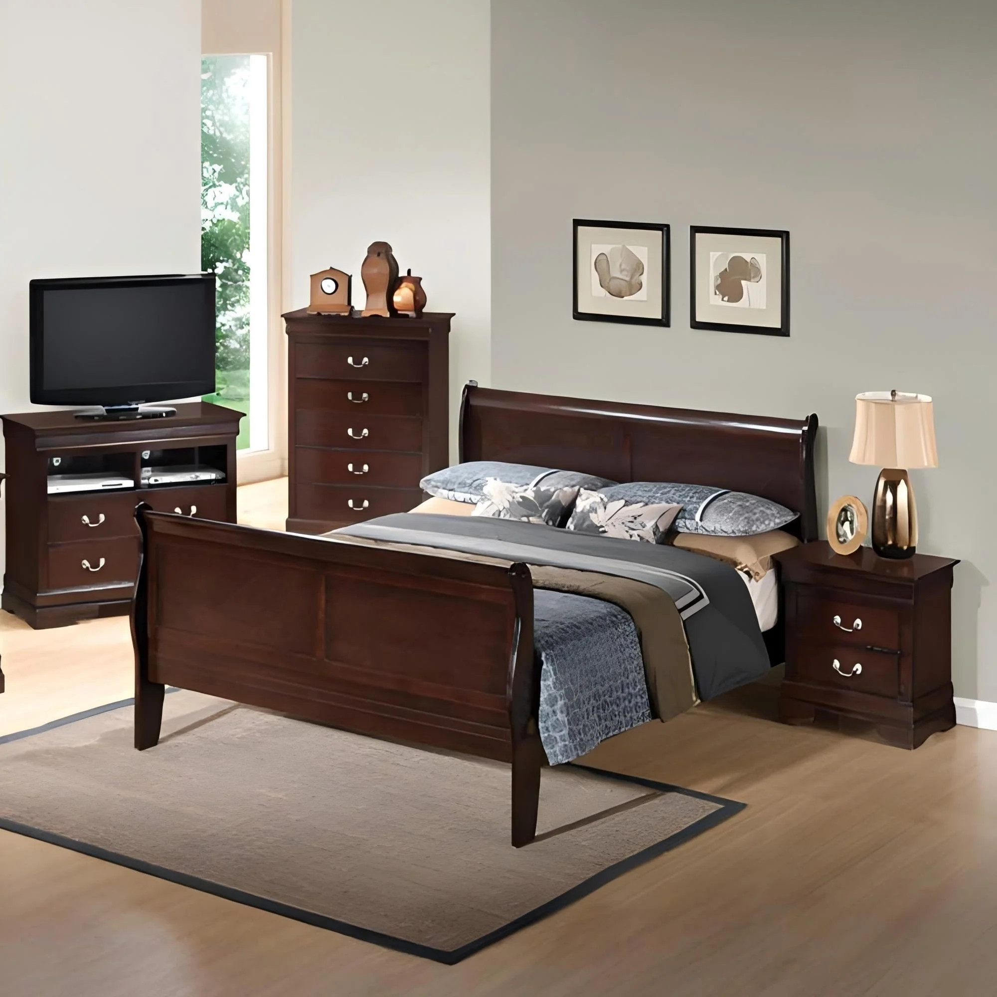 Louis Phillipe - Panel Sleigh Bed