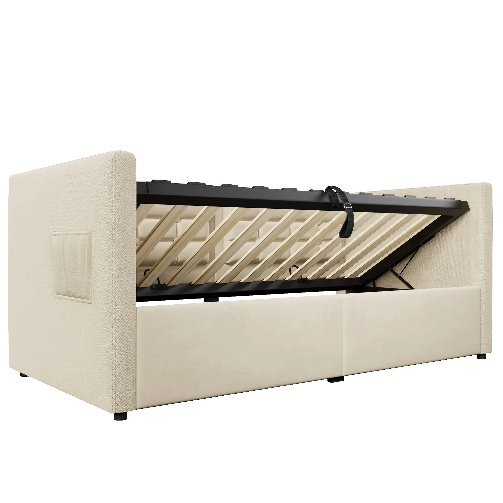 Upholstered Hydraulic Storage Daybed With USB & Type C Charging