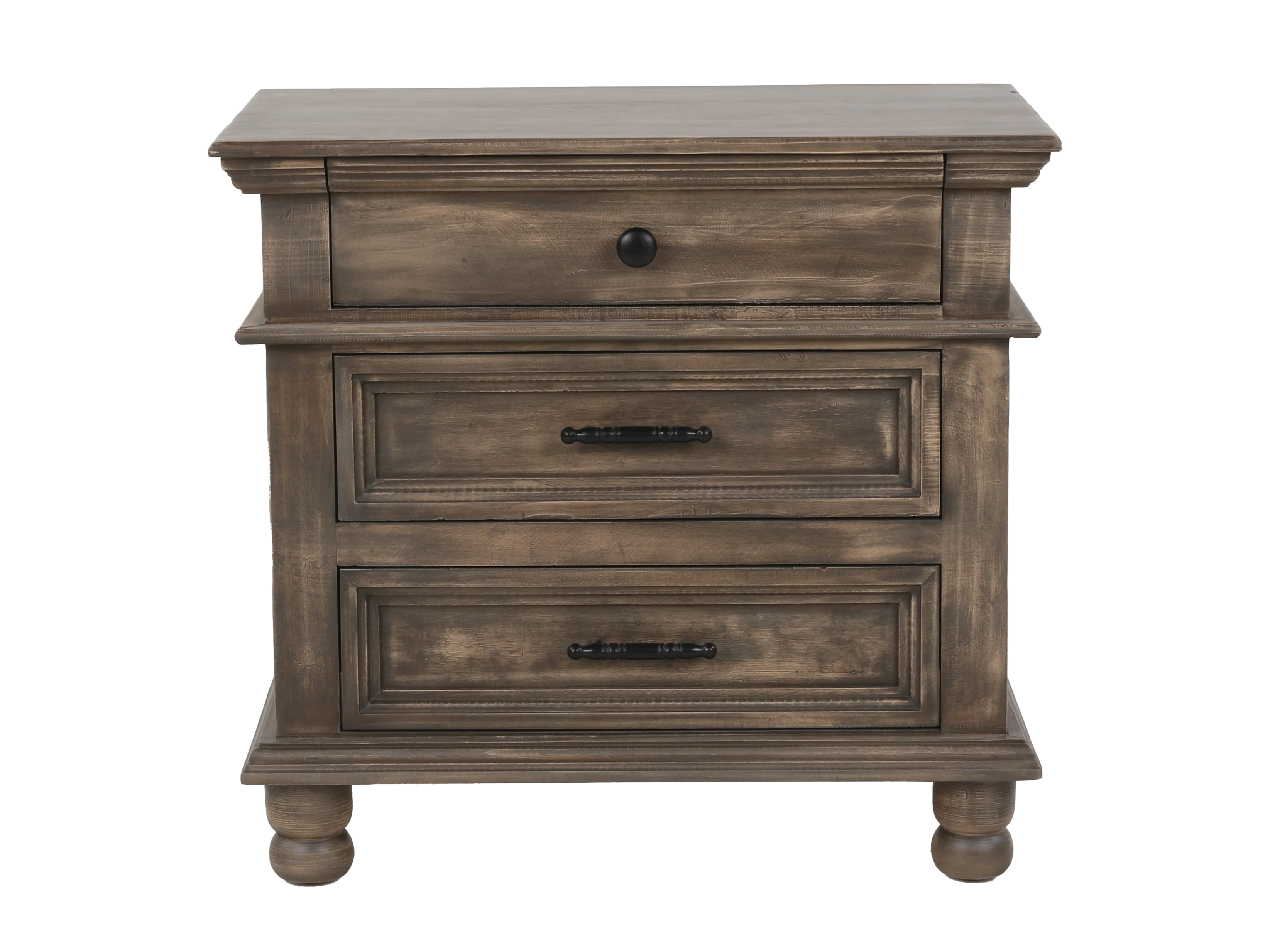 Rustic Brown 3-Drawer Nightstand