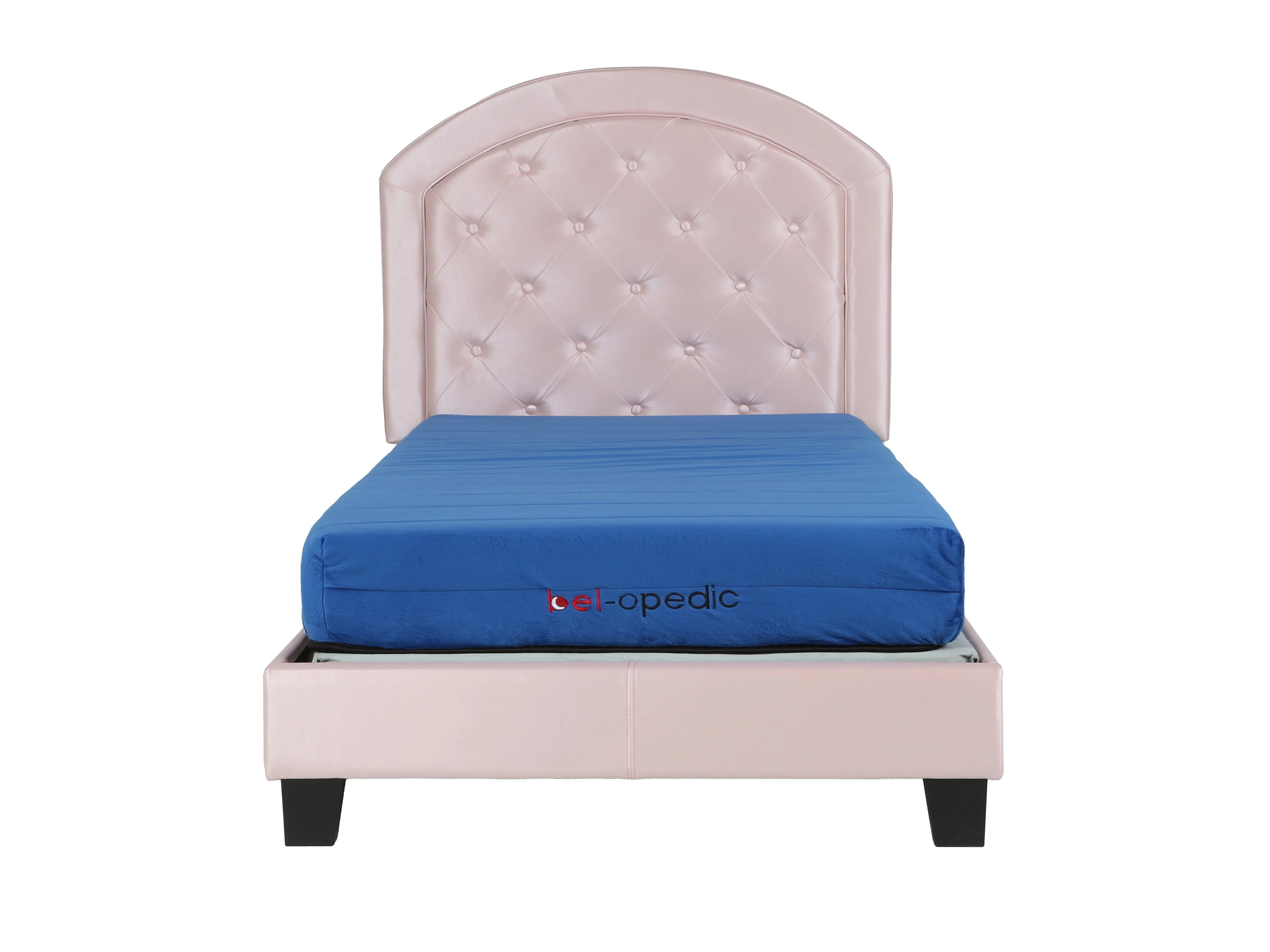 Pink Tufted Upholstered Youth Bed — Arched Headboard (Full)