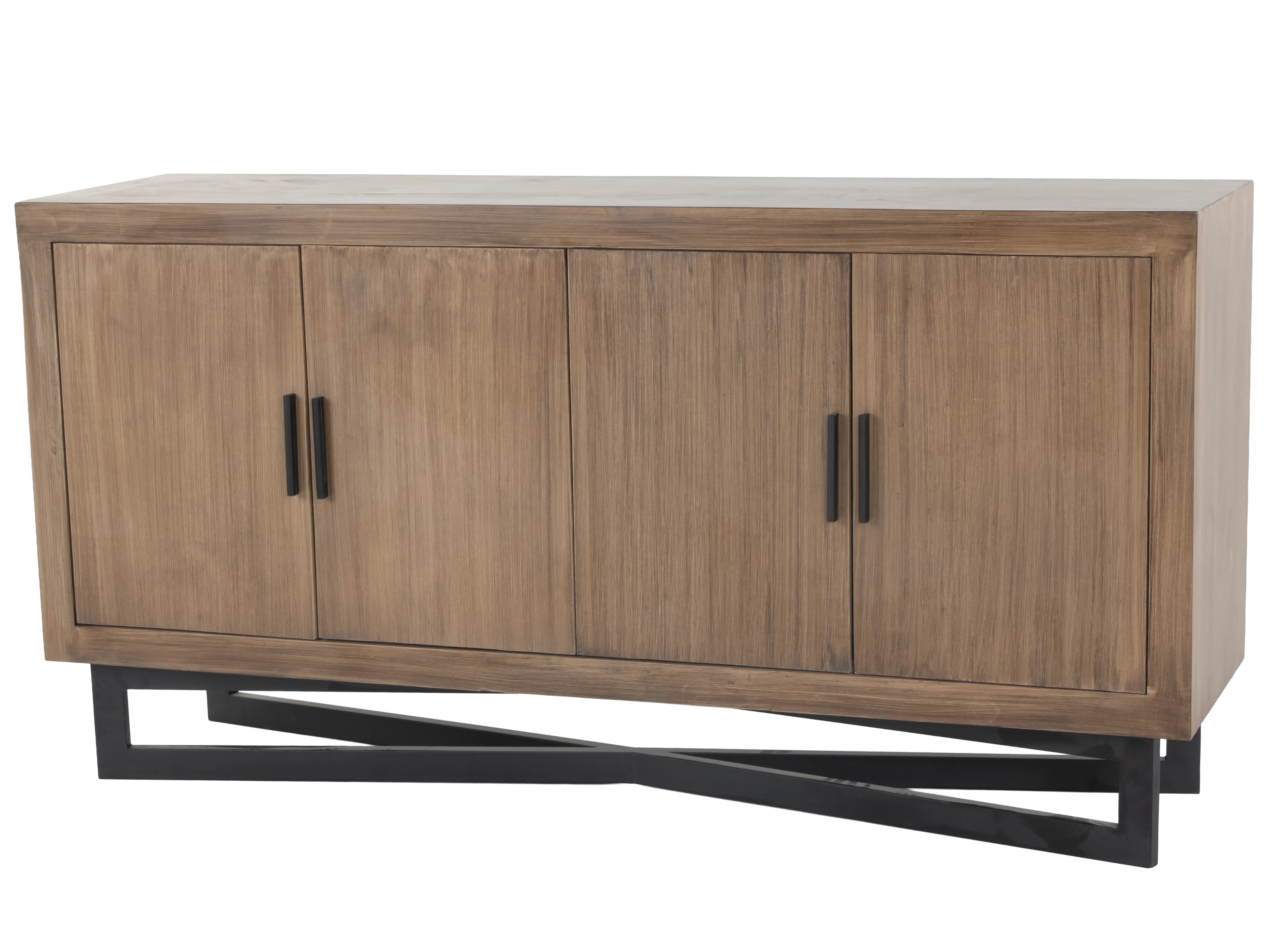 Modern Wood 4-Door Sideboard with Black Metal Base