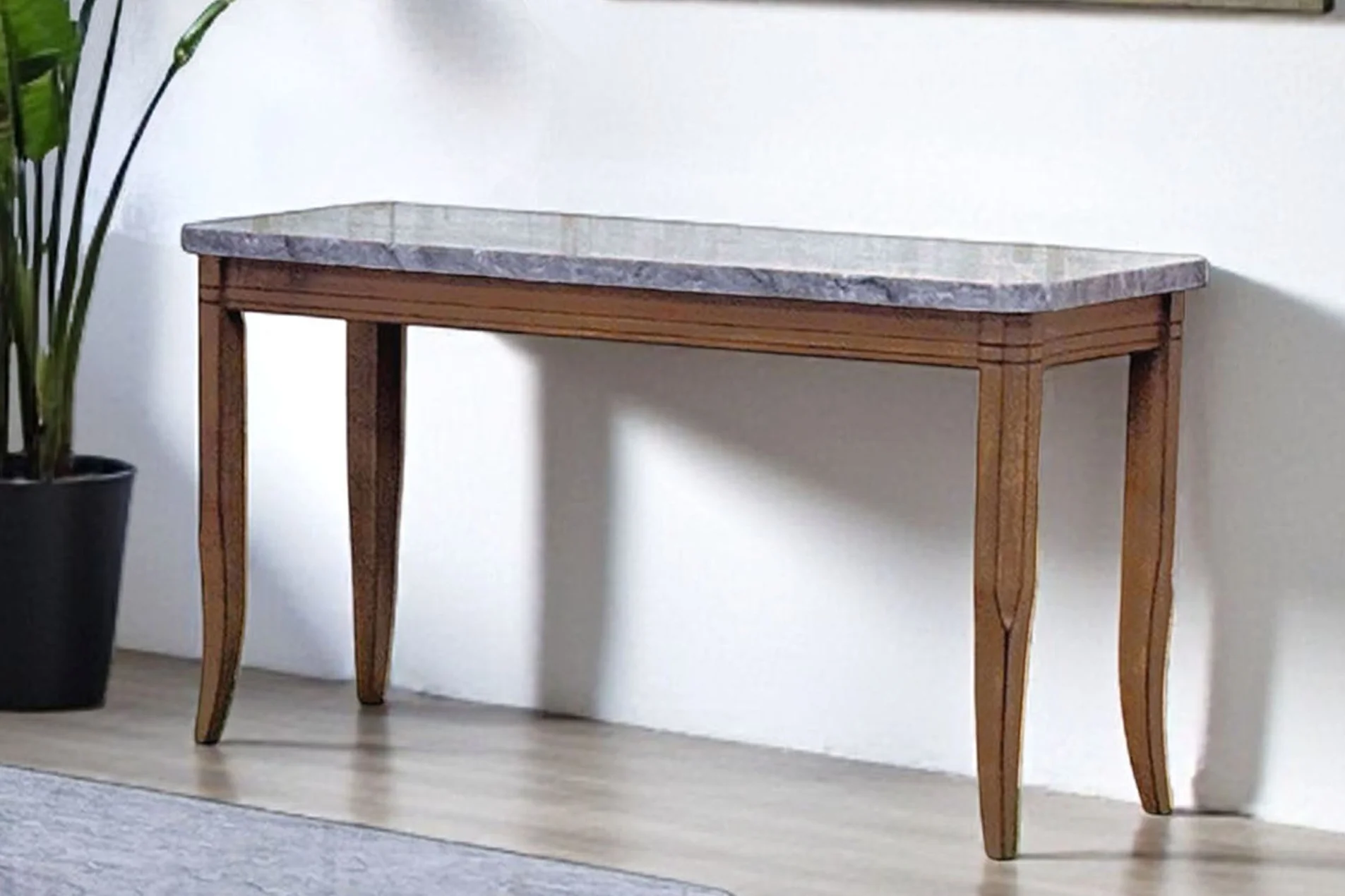 2309-transitional-sofa-table-with-gray-faux-marble-top-brown-wood-base-1.webp Transitional Sofa Table with Gray Faux-Marble Top & Brown Wood Base
