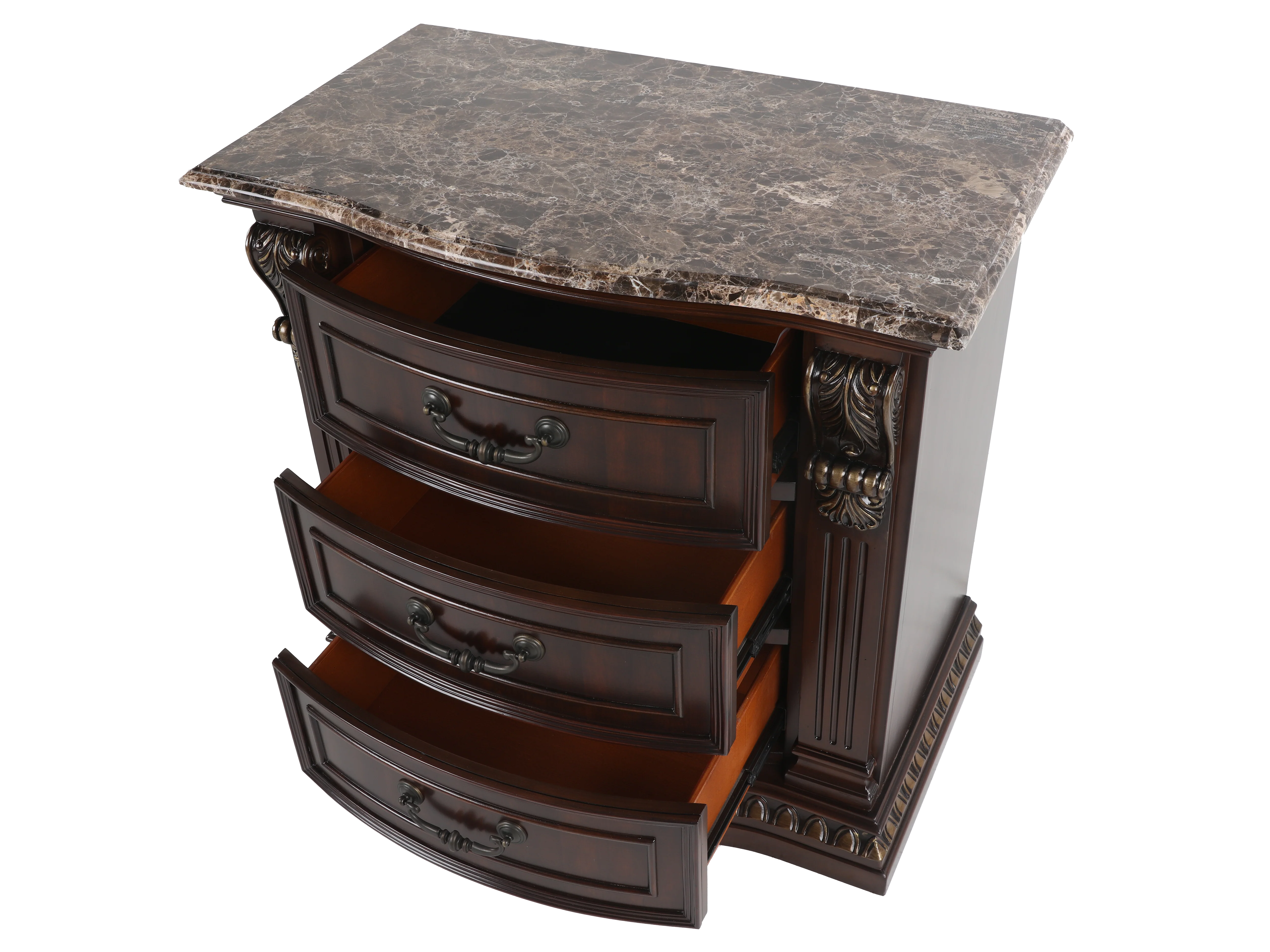 2314-cherry-3-drawer-nightstand-with-cherry-marble-top-3.webp Cherry 3-Drawer Nightstand with Cherry Marble Top