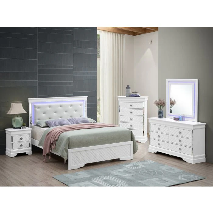 Bed With LED Light Accents Headboard