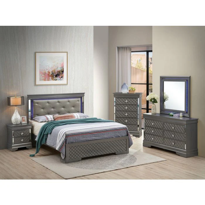 Bed With LED Light Accents Headboard