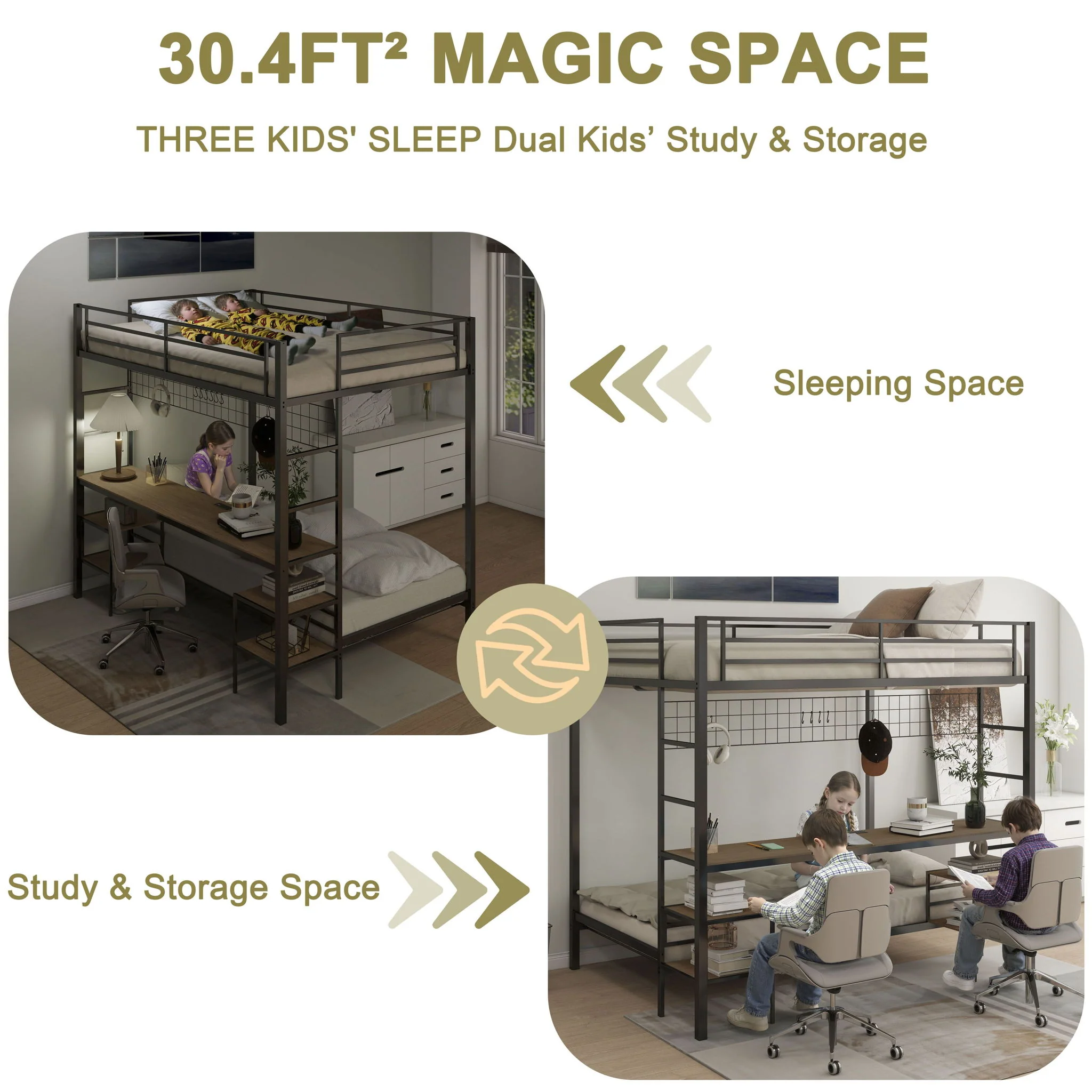 Ethan - Bunk Bed With Desk, Charging Station, Storage Shelves