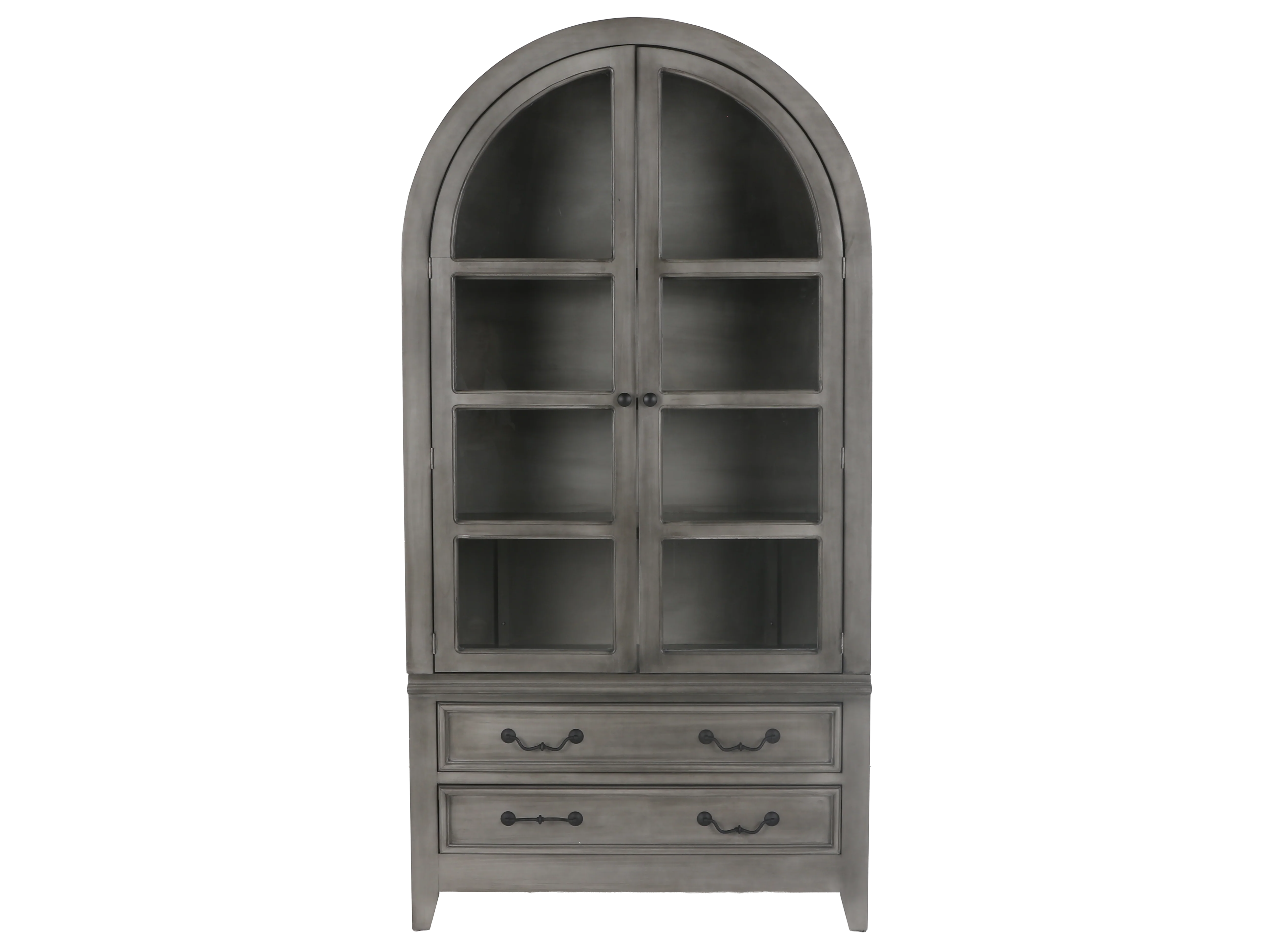 2368-arched-gray-display-cabinet-with-glass-doors-storage-drawers-2.webp Arched Gray Display Cabinet with Glass Doors & Storage Drawers