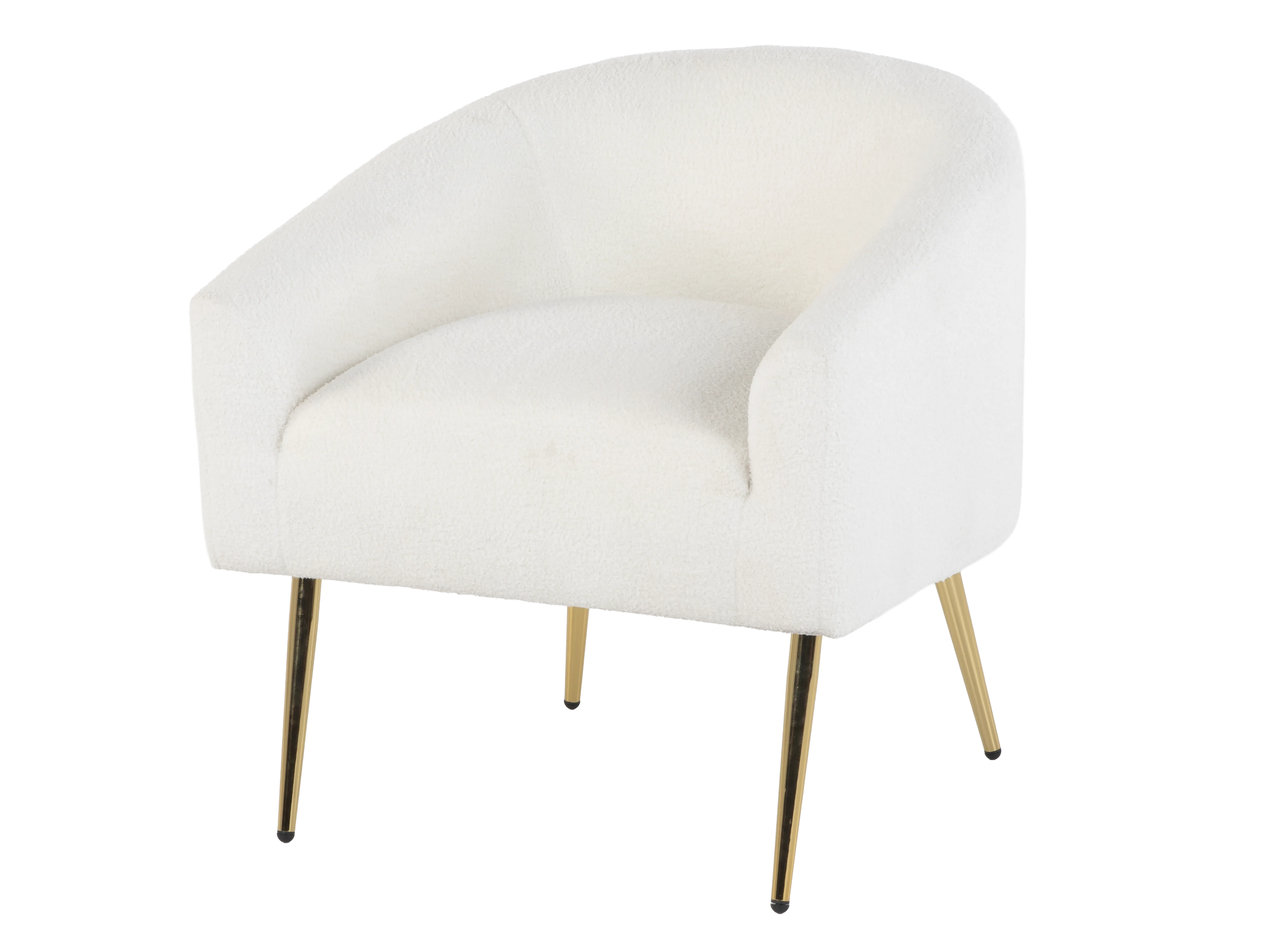 Modern Boucle Accent Chair in White with Gold Metal Legs
