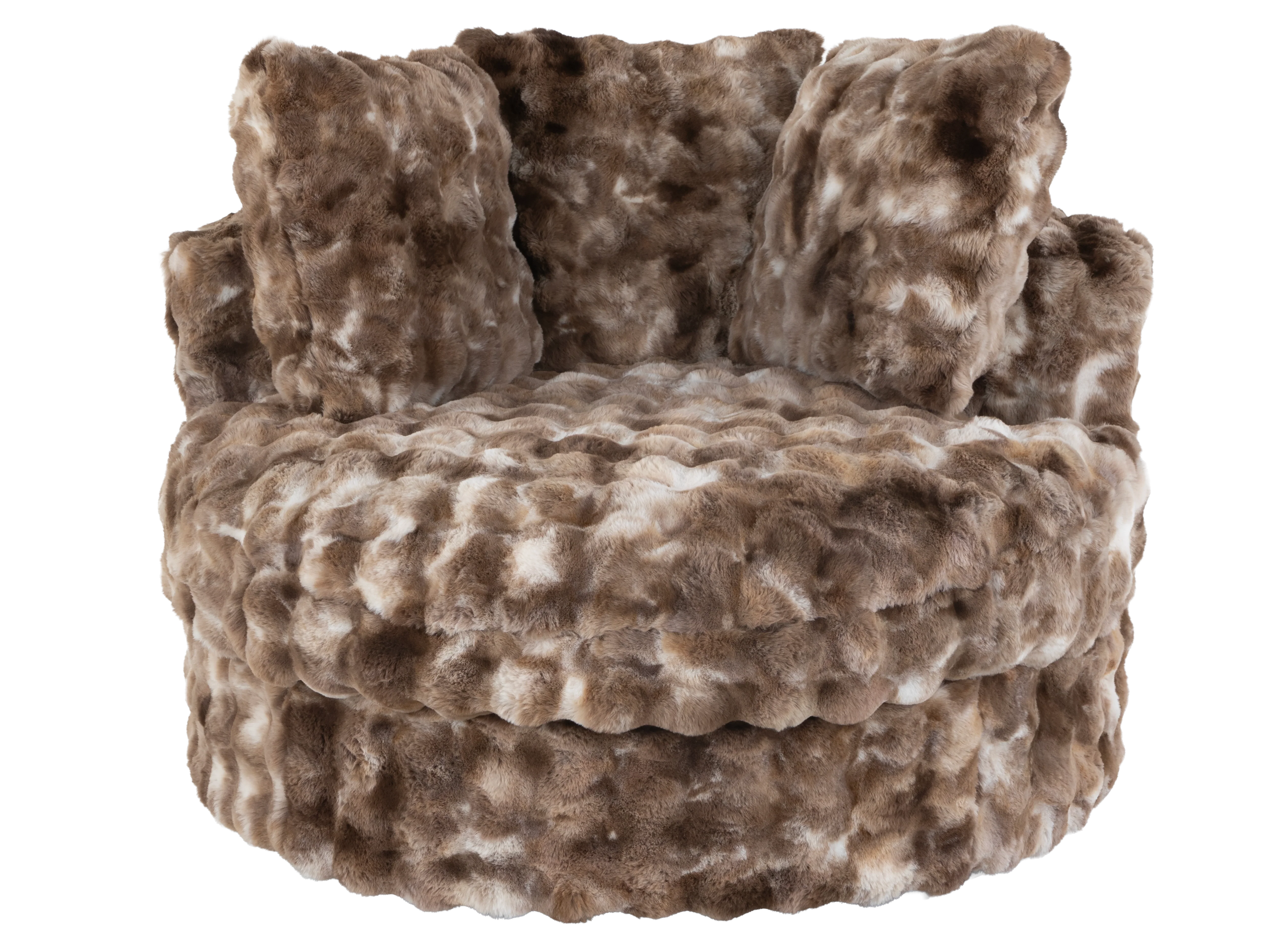 Faux Fur Swivel Chair with Plush Pillows - Brown