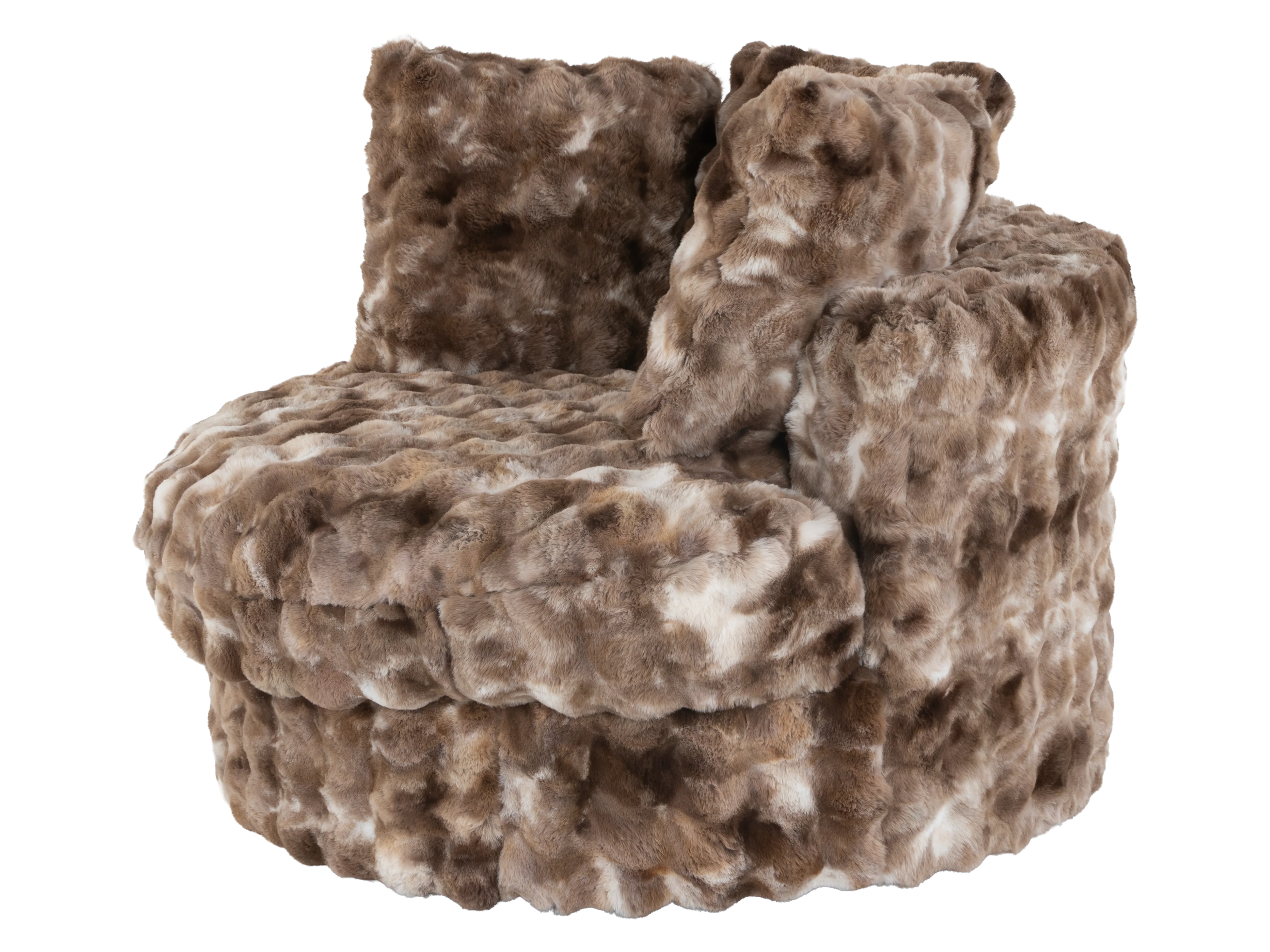 Faux Fur Swivel Chair with Plush Pillows - Brown