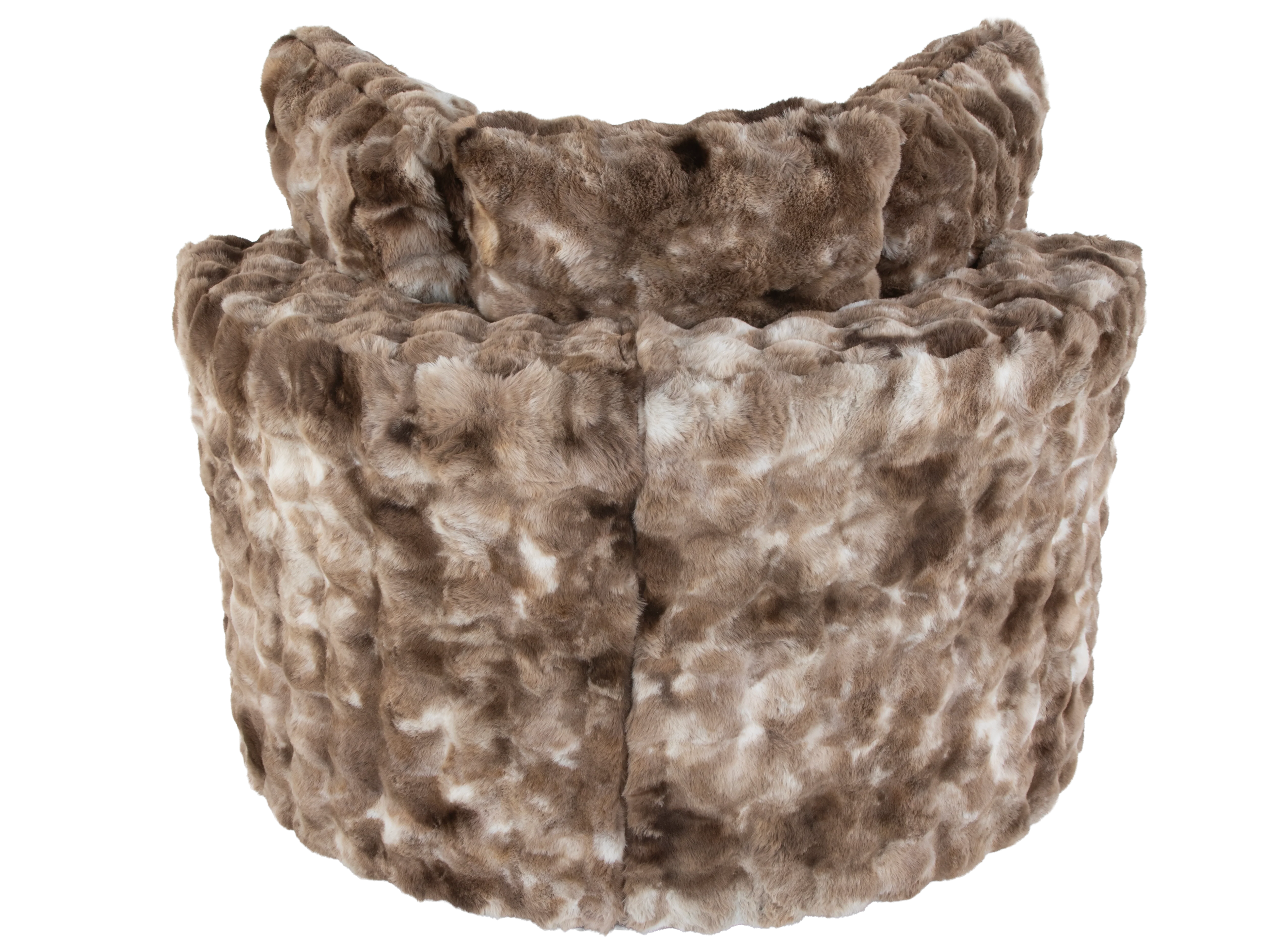 Faux Fur Swivel Chair with Plush Pillows - Brown