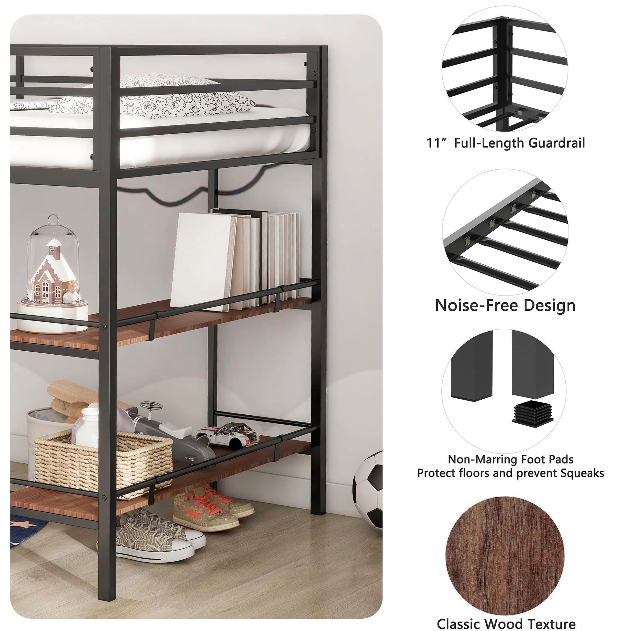 2460-adam-twin-loft-bunk-bed-with-cinnamon-wood-shelf-black-8.webp Adam - Twin Loft Bunk Bed With Cinnamon Wood Shelf - Black