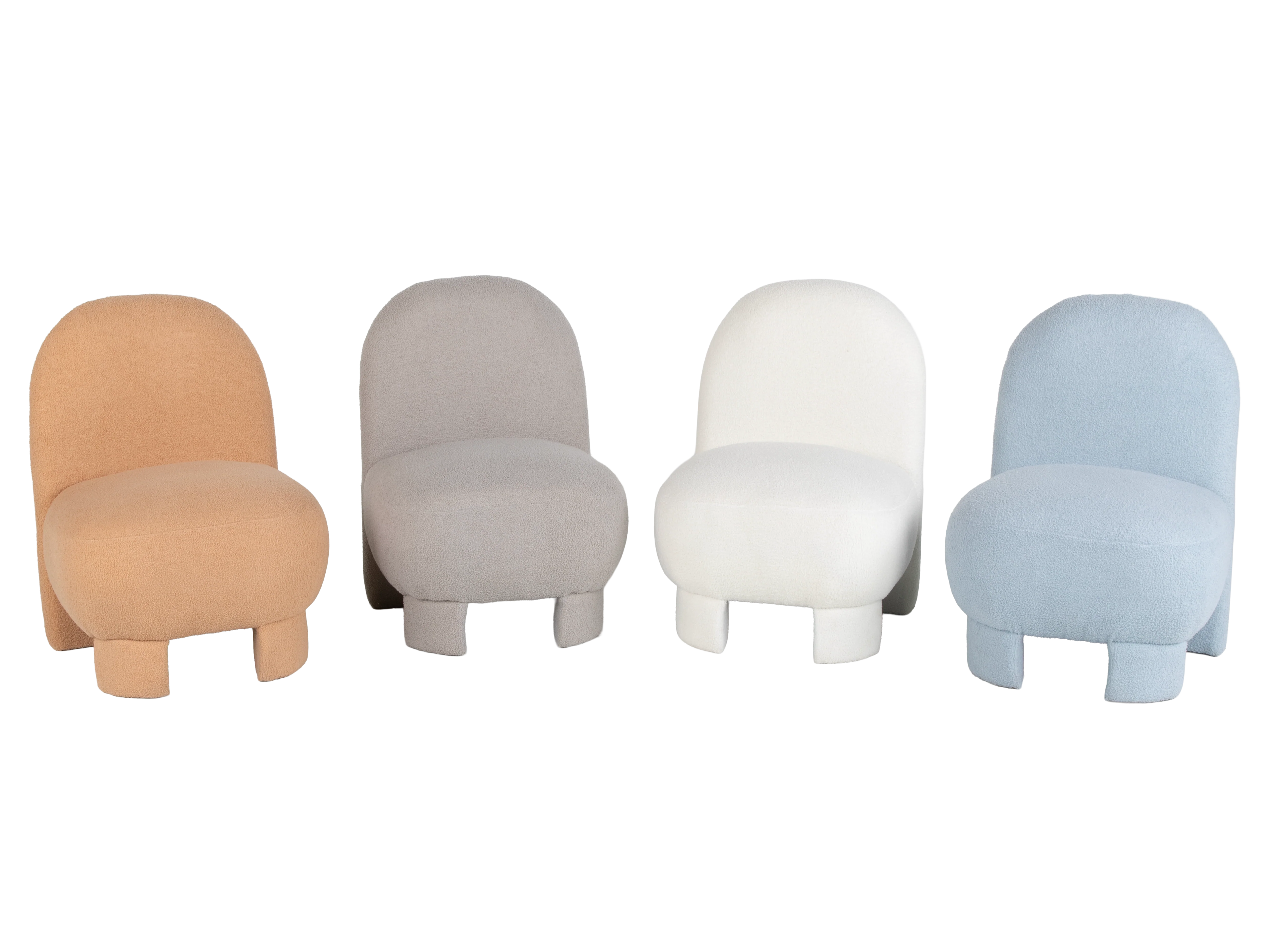 Light Blue Bouclé Modern Armless Accent Chair with Curved Back & Plush Seat