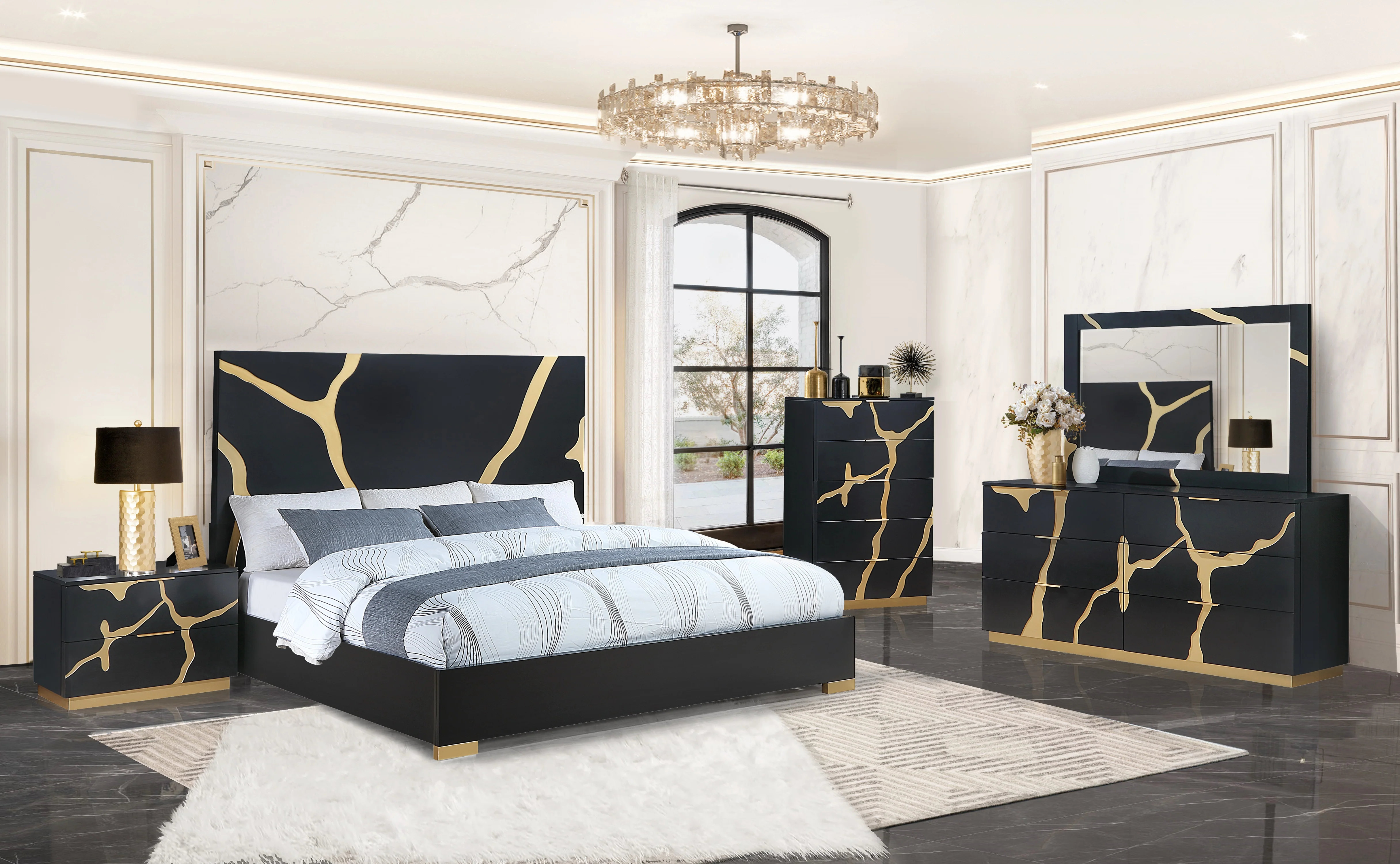 Black and Gold 2-Drawer Nightstand – Modern Luxury Bedside Table