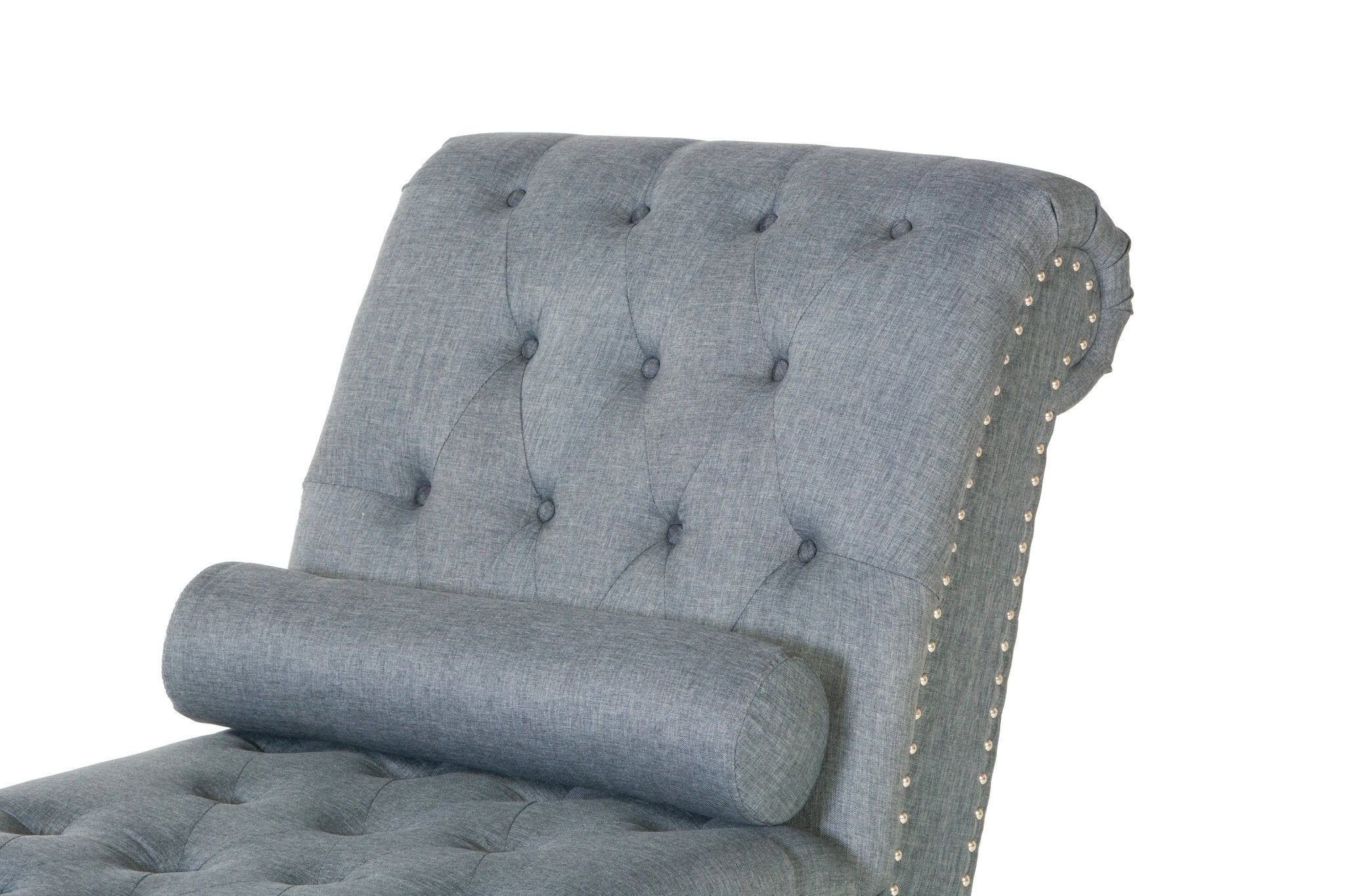 256-gray-tufted-chaise-lounge-with-nailhead-trim-bolster-pillow-4.jpg Gray Tufted Chaise Lounge with Nailhead Trim & Bolster Pillow