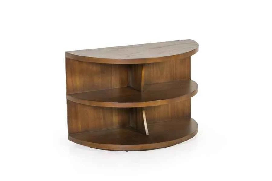 Half-Moon Sofa Table with 2 Shelves – Warm Walnut