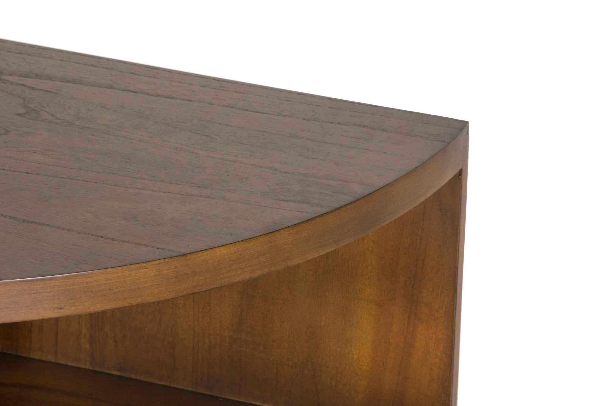 Half-Moon Sofa Table with 2 Shelves – Warm Walnut