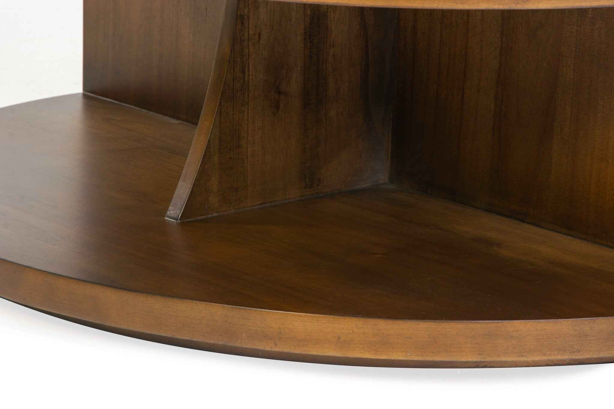 Half-Moon Sofa Table with 2 Shelves – Warm Walnut