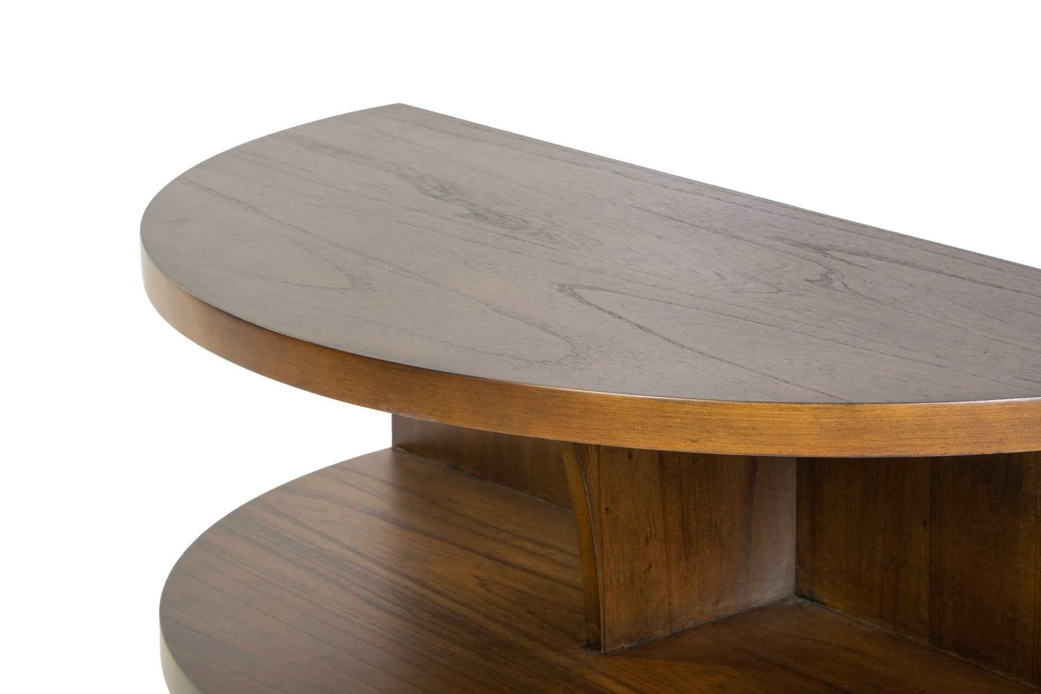 Half-Moon Sofa Table with 2 Shelves – Warm Walnut