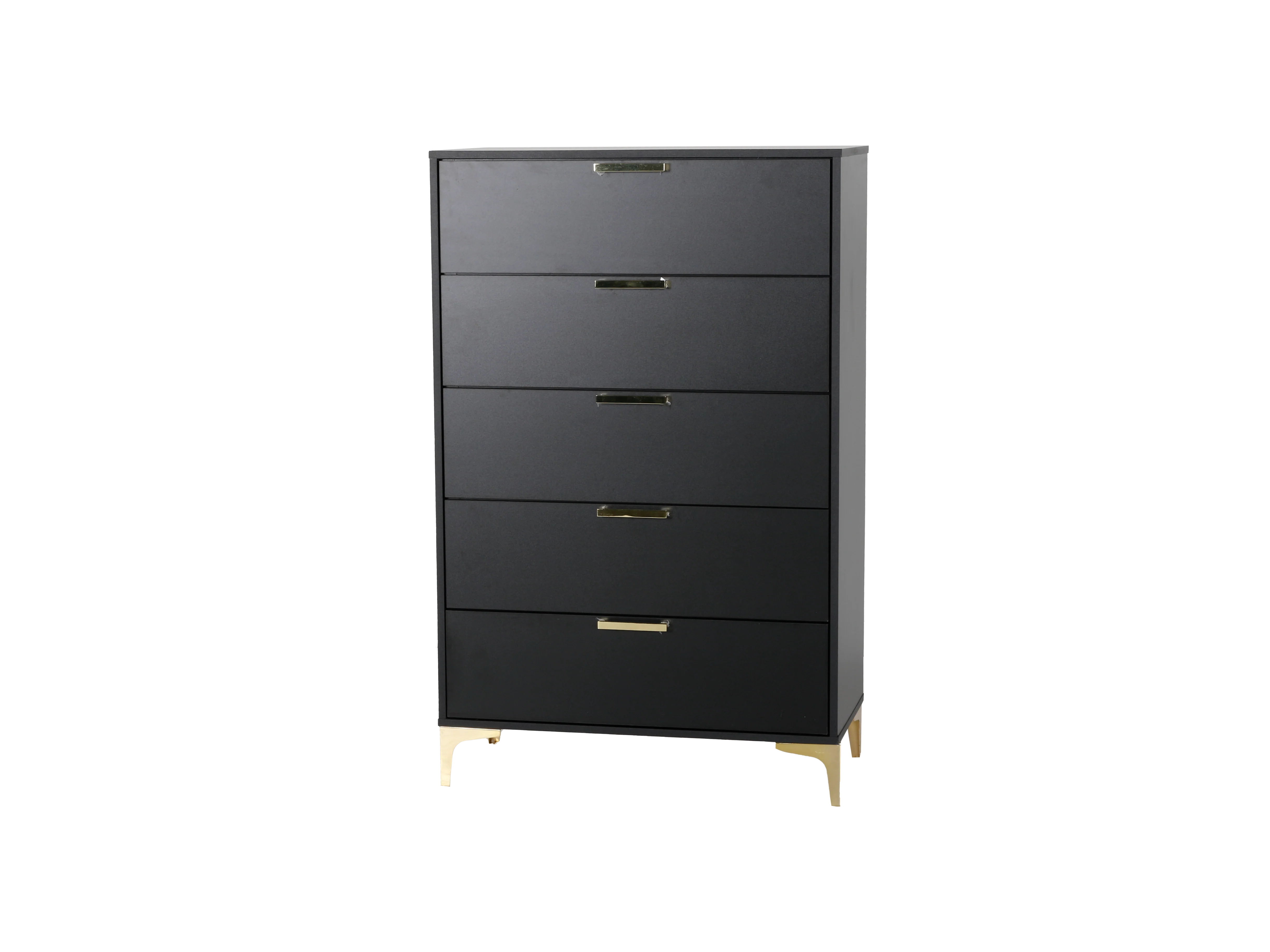 Black Modern Glam 5-Drawer Chest with Gold Accents