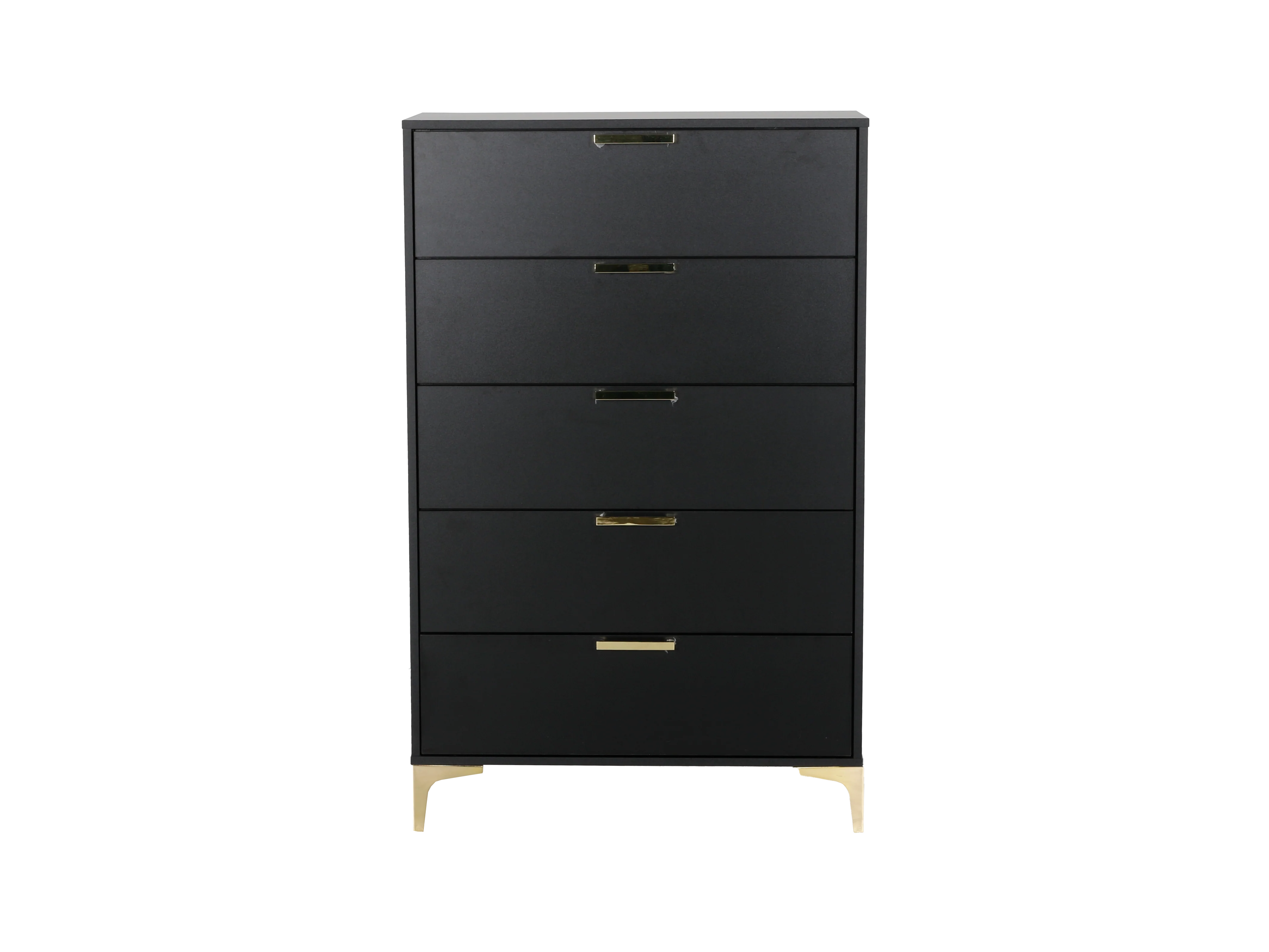 Black Modern Glam 5-Drawer Chest with Gold Accents