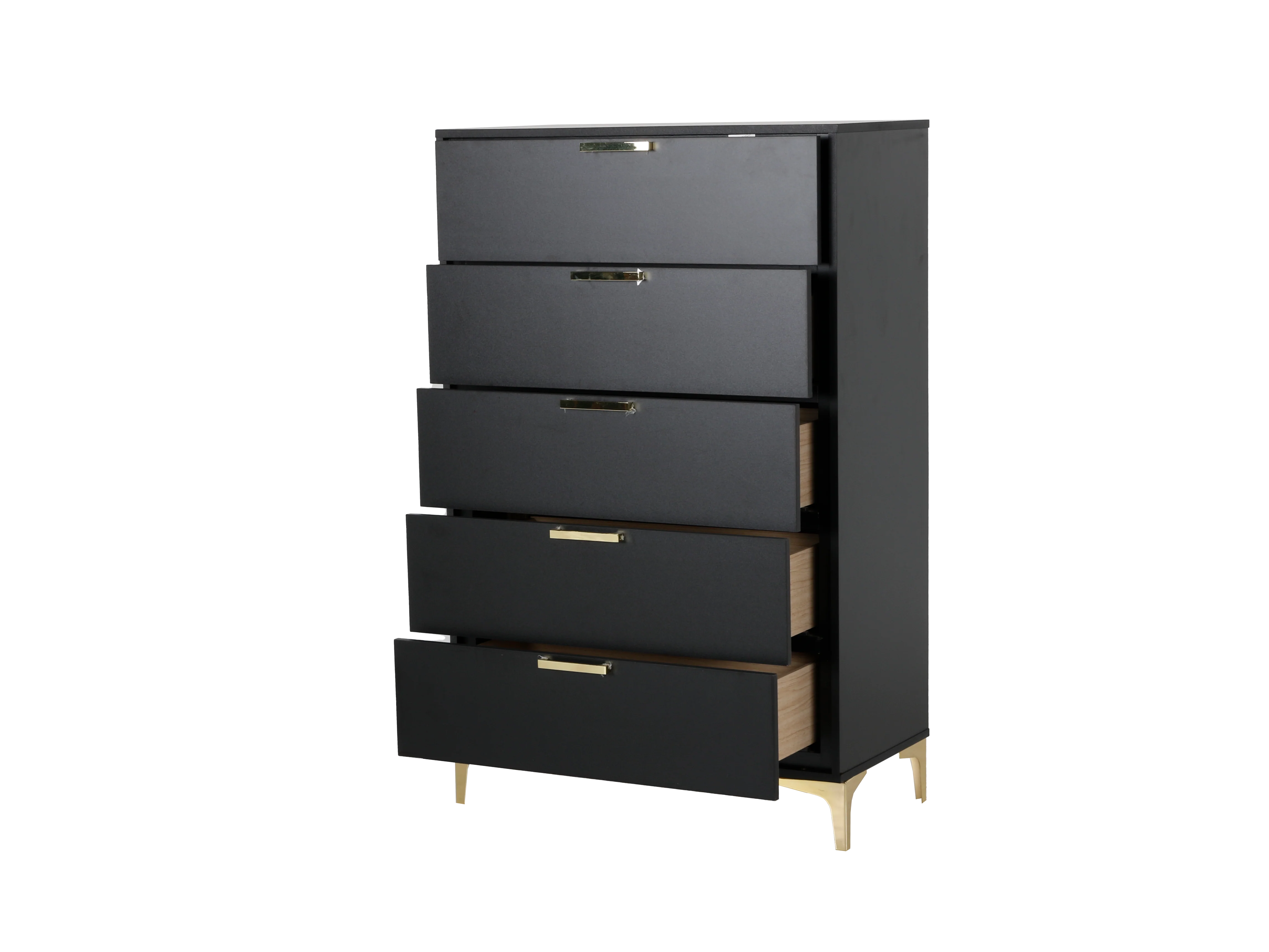 Black Modern Glam 5-Drawer Chest with Gold Accents