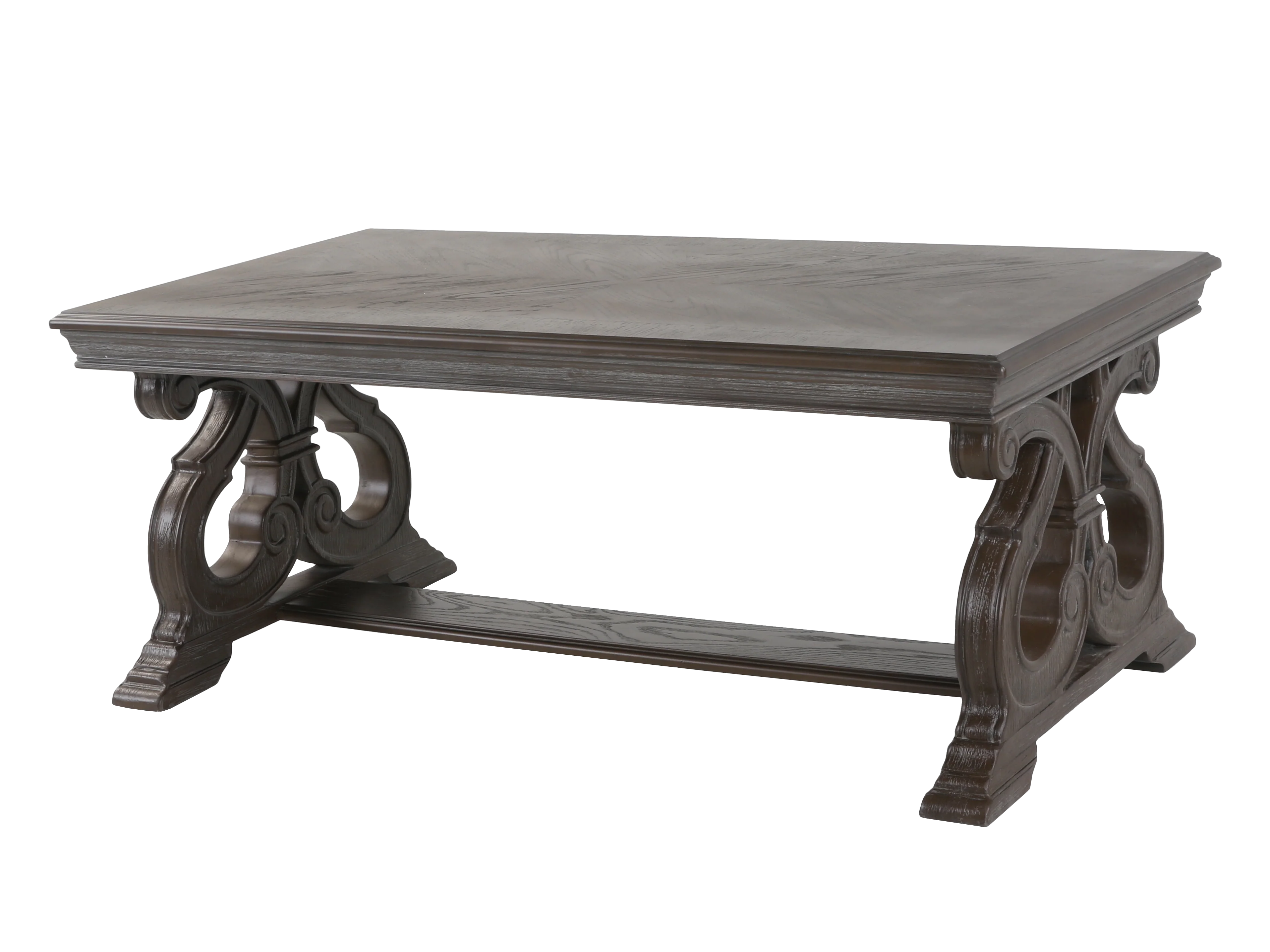 Reclaimed Grey Oak Scroll-Base 3-Piece Coffee Table Set